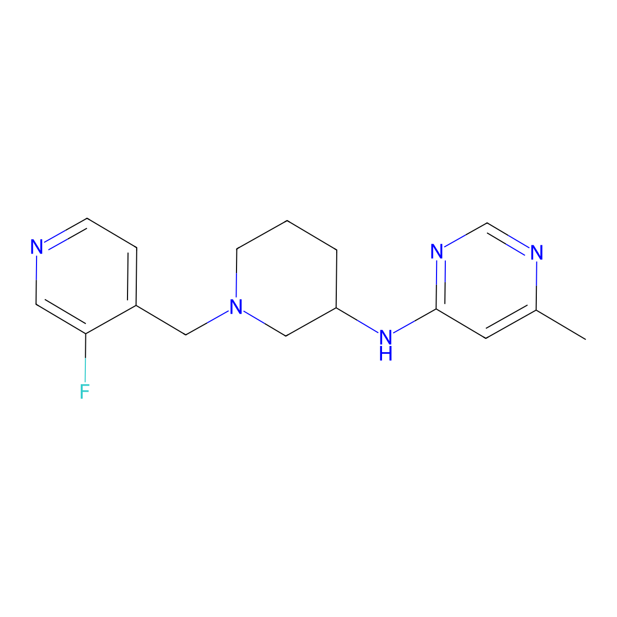 N-{1-[(3-fluoropyridin-4-yl)methyl]piperidin-3-yl}-6-methylpyrimidin-4-amine molecular structure, CAS 3054555-00-6