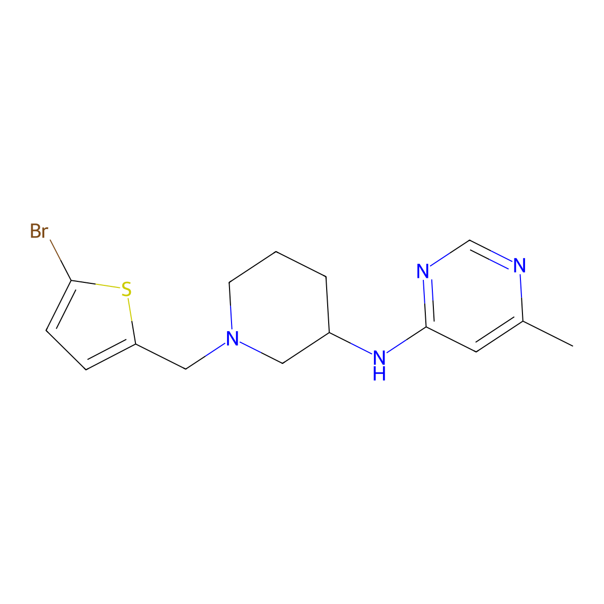 N-{1-[(5-bromothiophen-2-yl)methyl]piperidin-3-yl}-6-methylpyrimidin-4-amine molecular structure, CAS 3054555-01-7