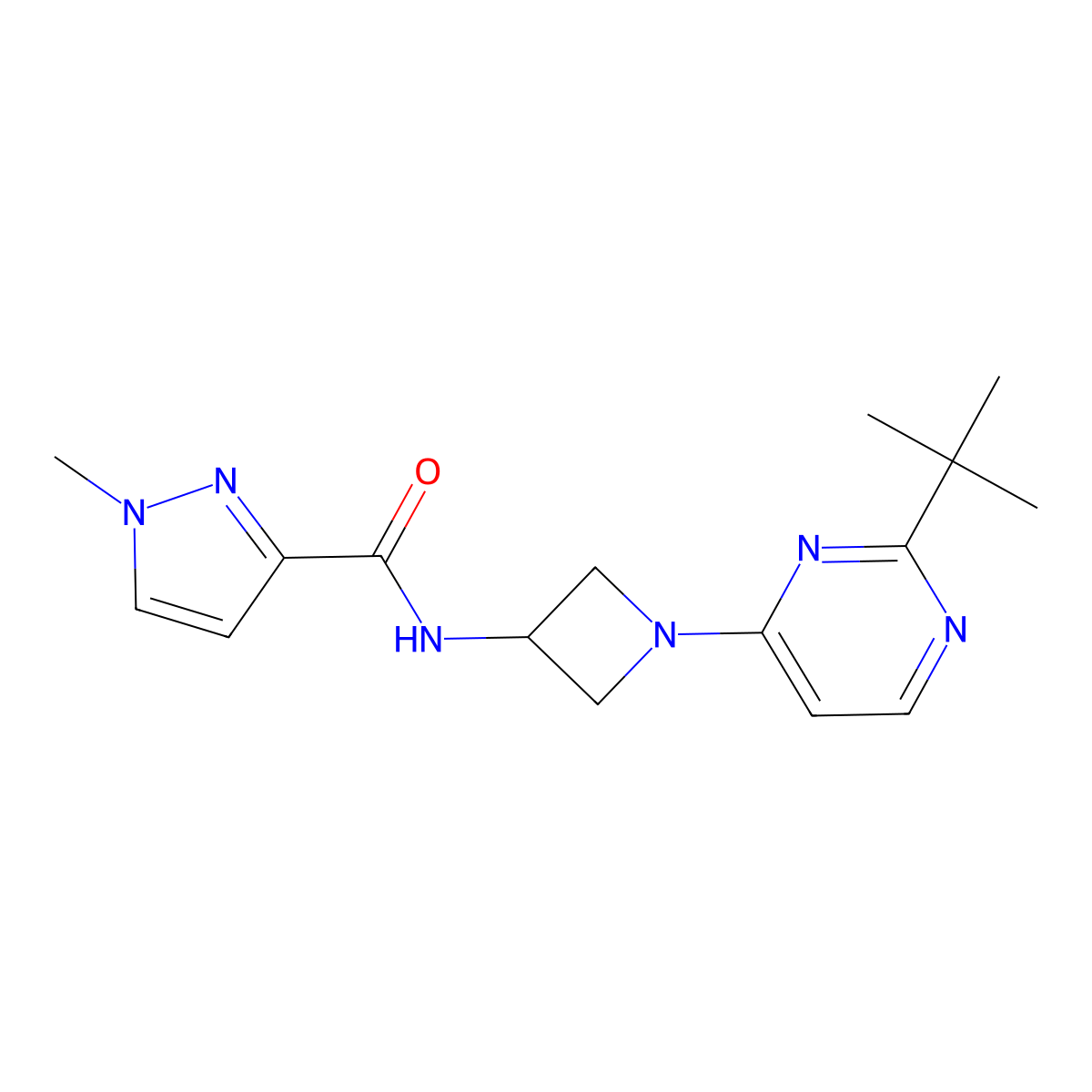 N-[1-(2-tert-butylpyrimidin-4-yl)azetidin-3-yl]-1-methyl-1H-pyrazole-3-carboxamide molecular structure, CAS 3054555-05-1
