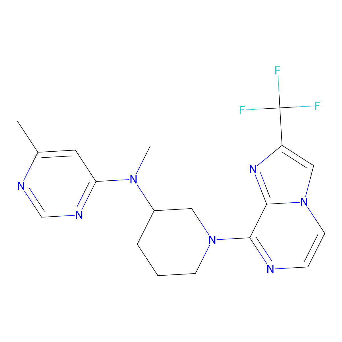 N,6-dimethyl-N-{1-[2-(trifluoromethyl)imidazo[1,2-a]pyrazin-8-yl]piperidin-3-yl}pyrimidin-4-amine molecular structure, CAS 3054555-10-8