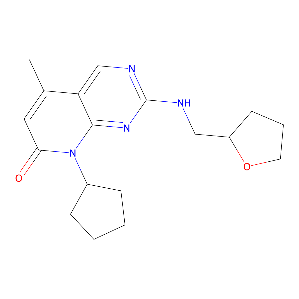 8-cyclopentyl-5-methyl-2-{[(oxolan-2-yl)methyl]amino}-7H,8H-pyrido[2,3-d]pyrimidin-7-one molecular structure, CAS 3054555-13-1