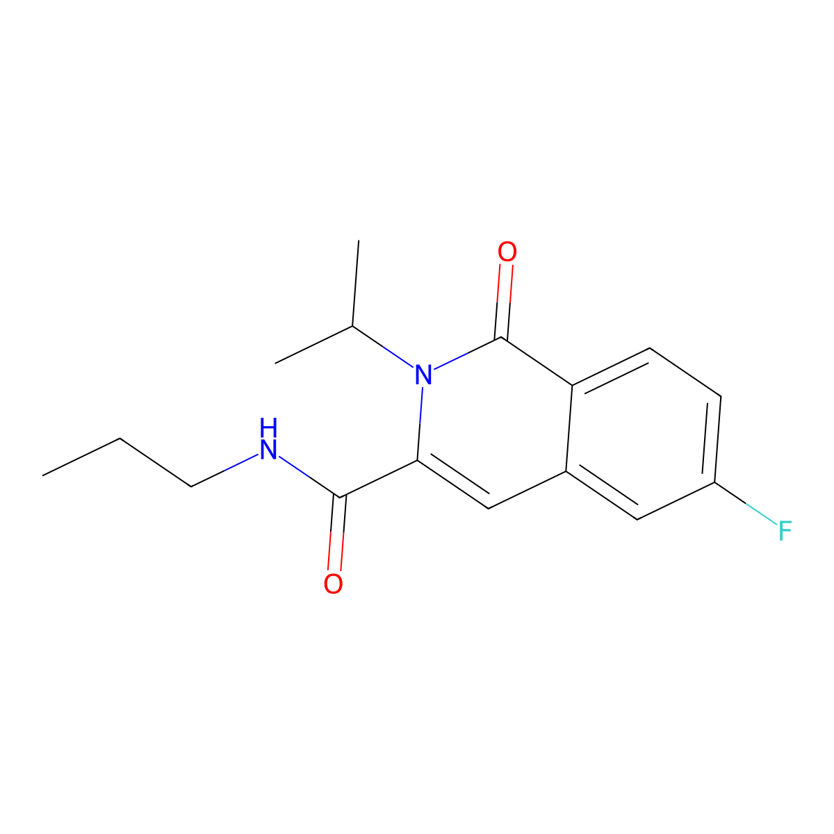 6-fluoro-1-oxo-2-(propan-2-yl)-N-propyl-1,2-dihydroisoquinoline-3-carboxamide molecular structure, CAS 3054555-17-5