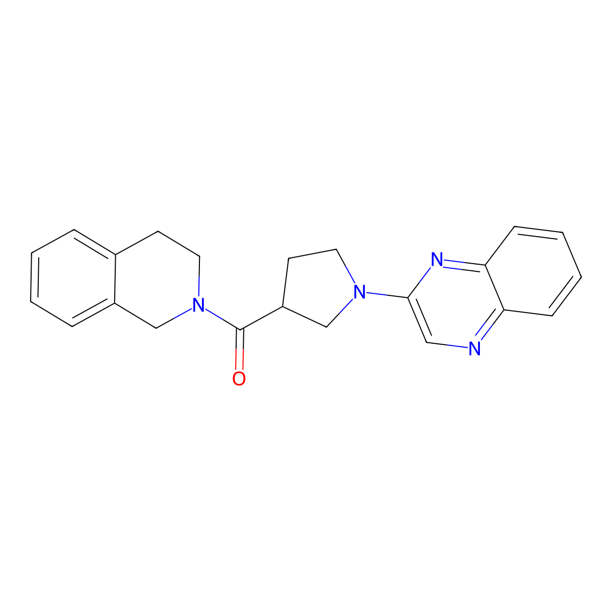 2-[3-(1,2,3,4-Tetrahydroisoquinoline-2-carbonyl)pyrrolidin-1-yl]quinoxaline molecular structure, CAS 3054555-19-7