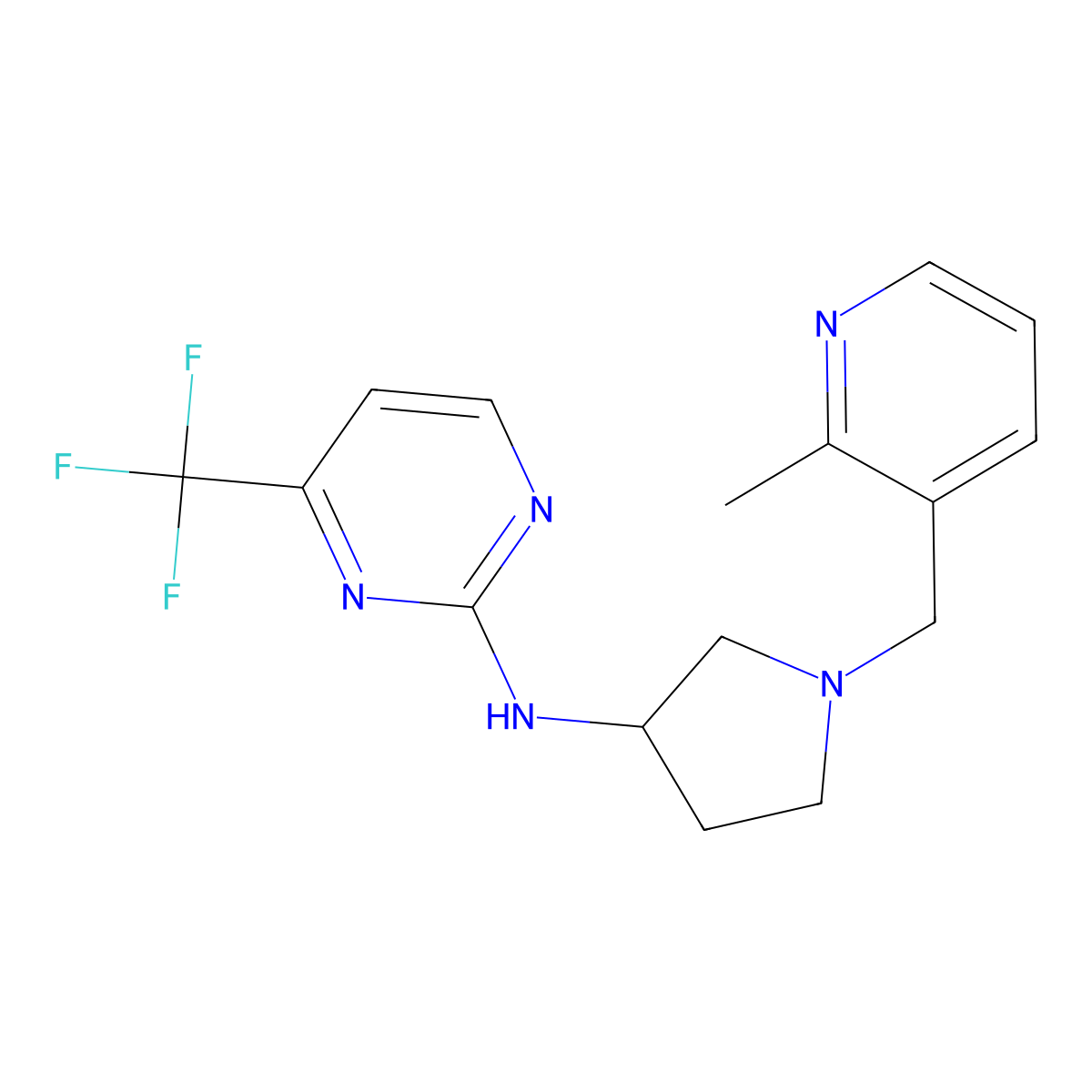N-{1-[(2-methylpyridin-3-yl)methyl]pyrrolidin-3-yl}-4-(trifluoromethyl)pyrimidin-2-amine molecular structure, CAS 3054555-20-0