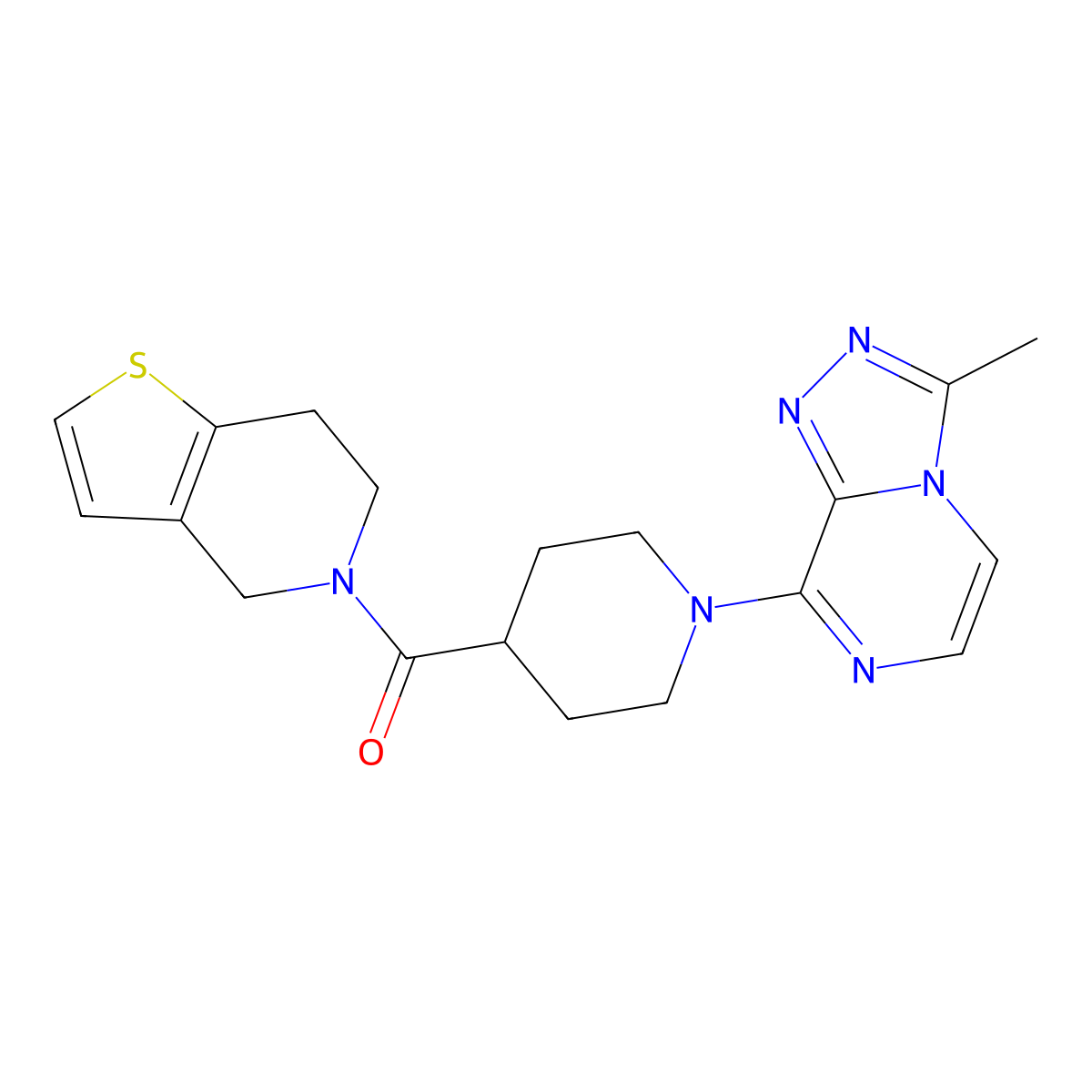 1-{3-methyl-[1,2,4]triazolo[4,3-a]pyrazin-8-yl}-4-{4H,5H,6H,7H-thieno[3,2-c]pyridine-5-carbonyl}piperidine molecular structure, CAS 3054555-23-3