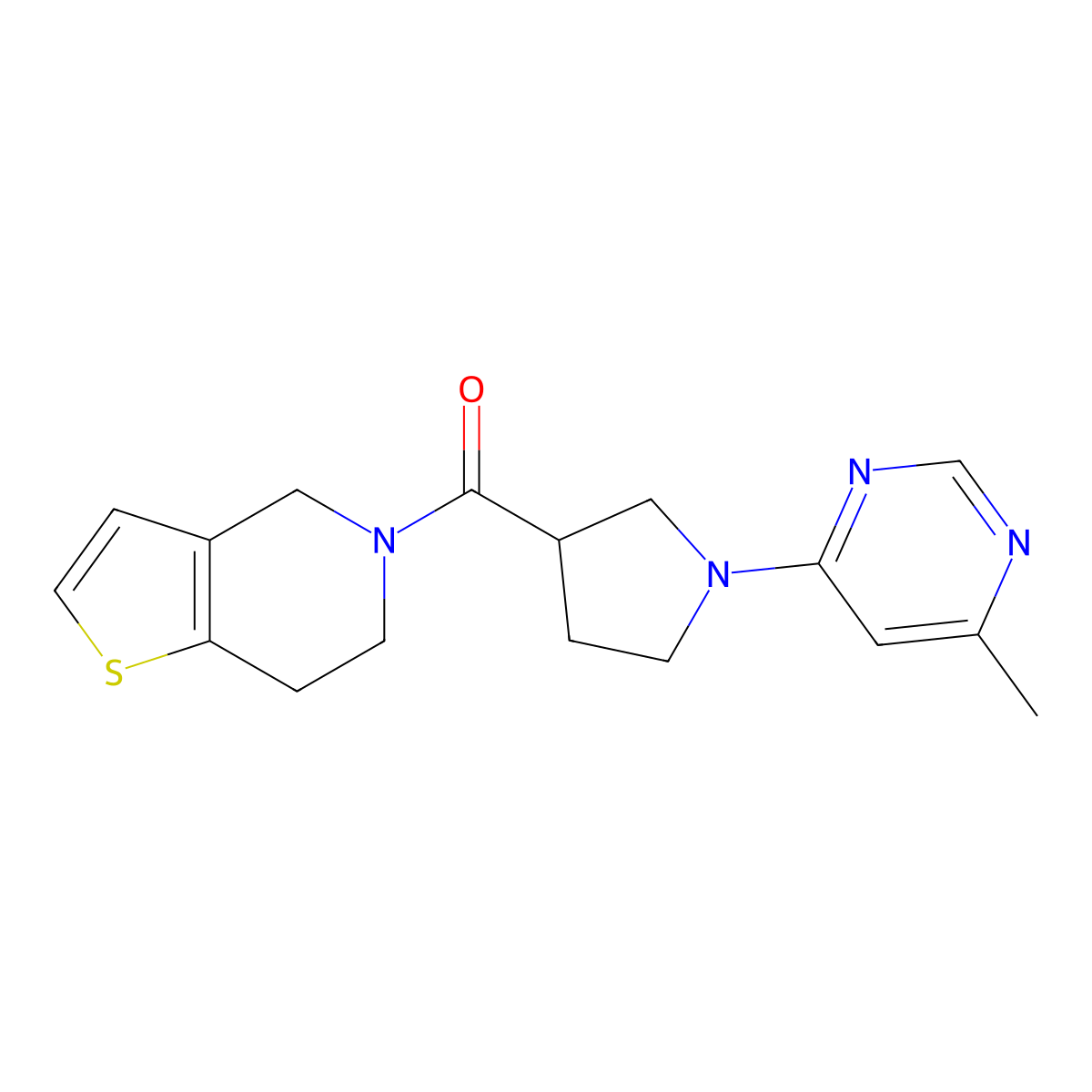 4-methyl-6-(3-{4H,5H,6H,7H-thieno[3,2-c]pyridine-5-carbonyl}pyrrolidin-1-yl)pyrimidine molecular structure, CAS 3054555-24-4