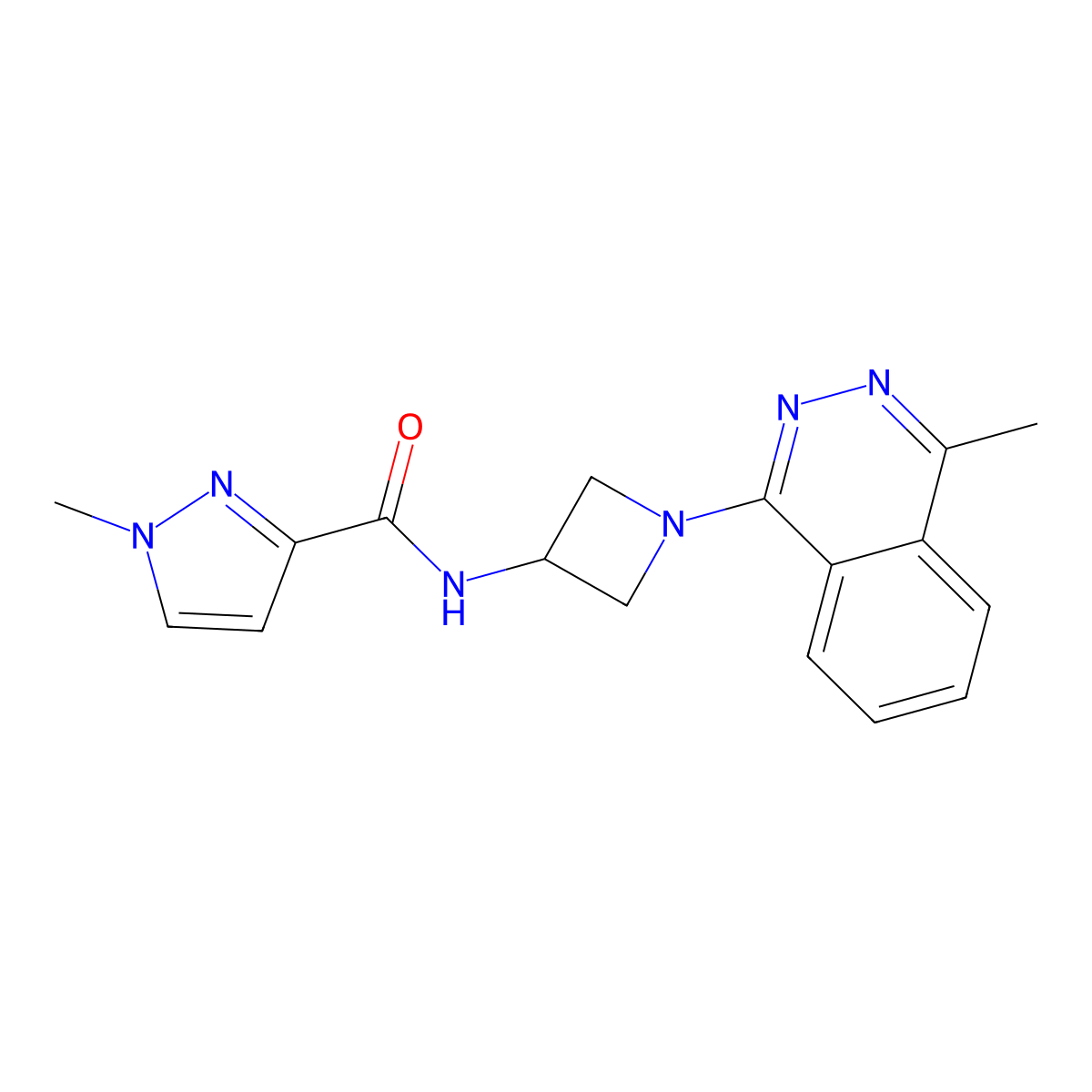 1-methyl-N-[1-(4-methylphthalazin-1-yl)azetidin-3-yl]-1H-pyrazole-3-carboxamide molecular structure, CAS 3054555-27-7