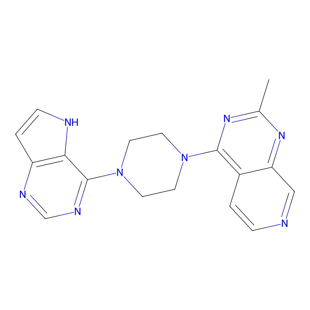 1-{2-methylpyrido[3,4-d]pyrimidin-4-yl}-4-{5H-pyrrolo[3,2-d]pyrimidin-4-yl}piperazine molecular structure, CAS 3054555-30-2