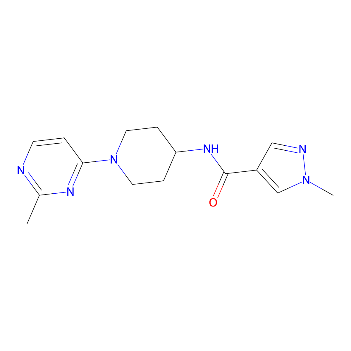 1-methyl-N-[1-(2-methylpyrimidin-4-yl)piperidin-4-yl]-1H-pyrazole-4-carboxamide molecular structure, CAS 3054555-31-3