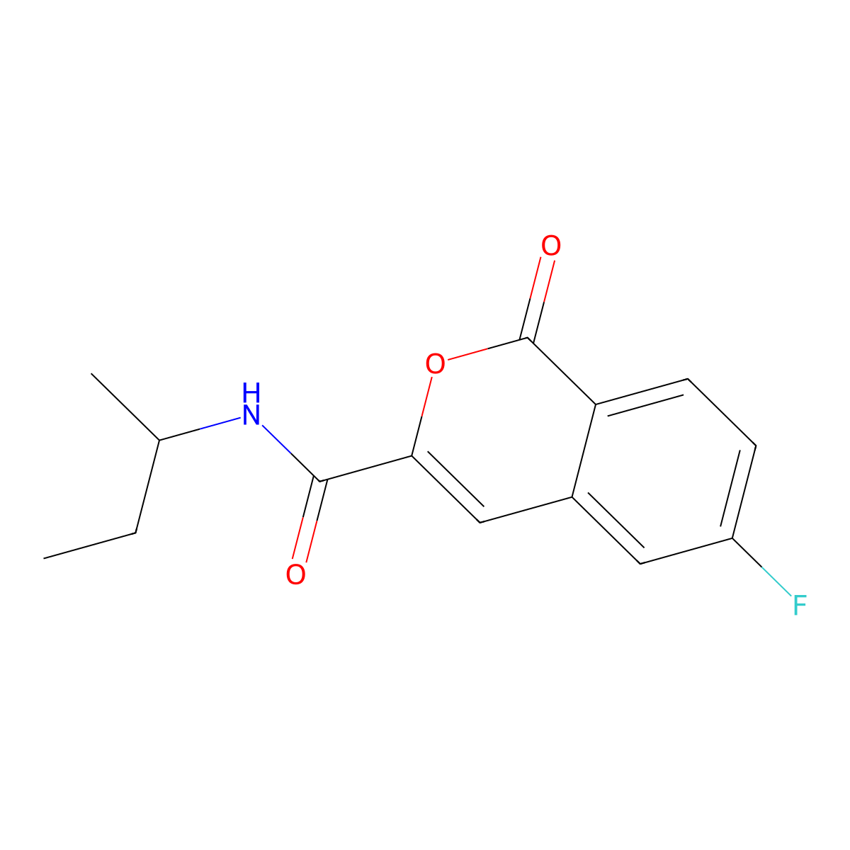 N-(butan-2-yl)-6-fluoro-1-oxo-1H-isochromene-3-carboxamide molecular structure, CAS 3054555-32-4