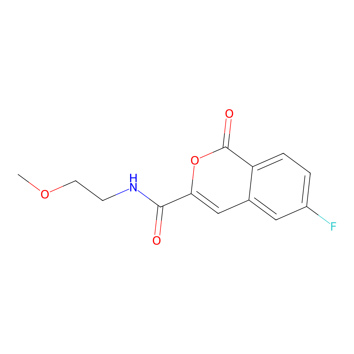 6-fluoro-N-(2-methoxyethyl)-1-oxo-1H-isochromene-3-carboxamide molecular structure, CAS 3054555-33-5