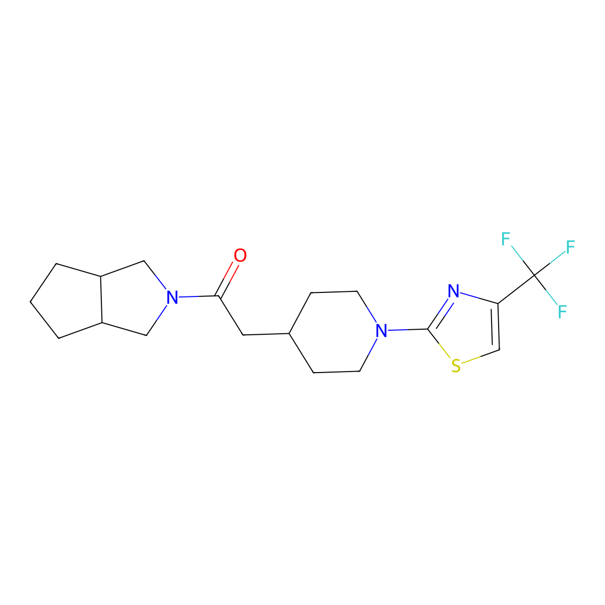1-{Octahydrocyclopenta[c]pyrrol-2-yl}-2-{1-[4-(trifluoromethyl)-1,3-thiazol-2-yl]piperidin-4-yl}ethan-1-one molecular structure, CAS 3054555-38-0
