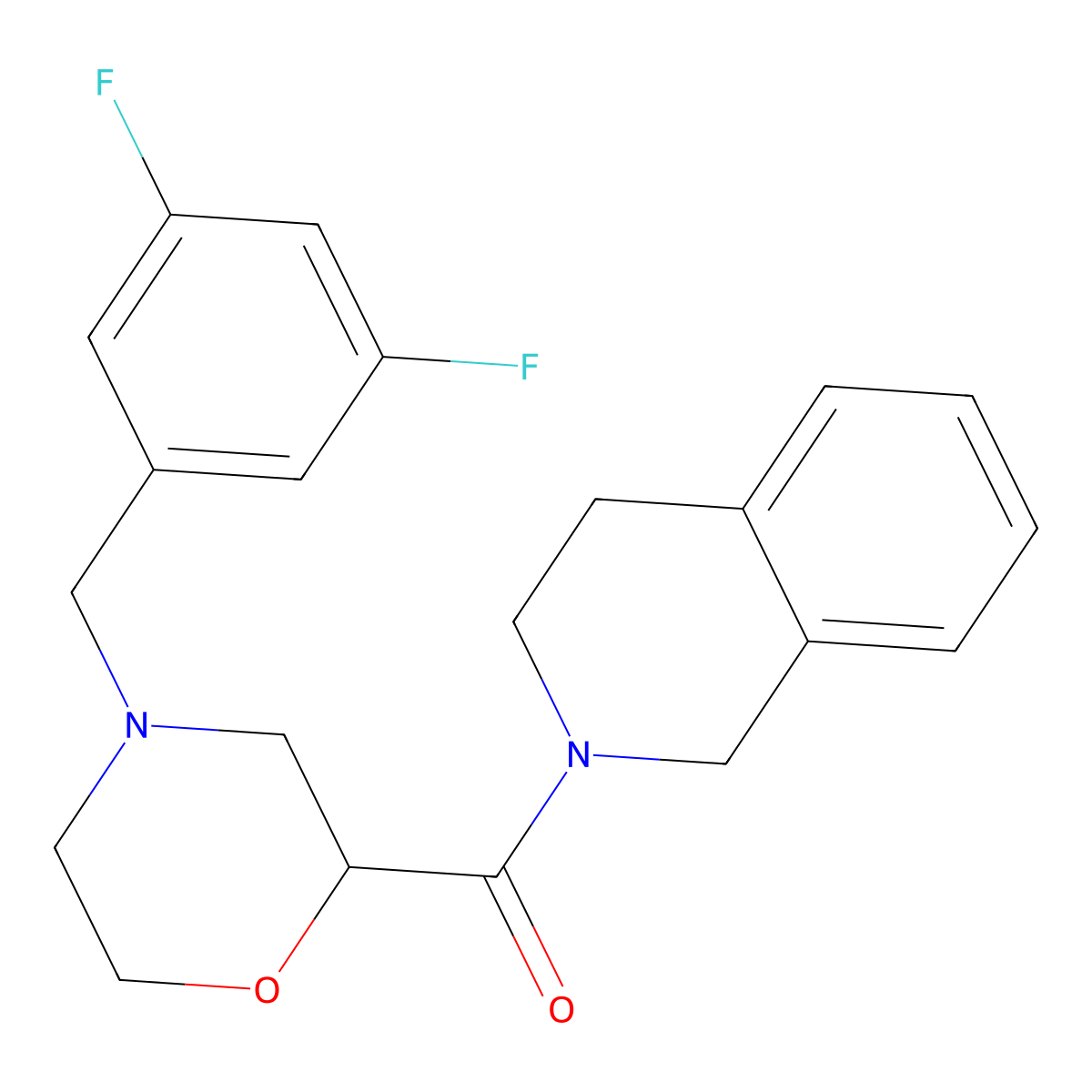2-{4-[(3,5-Difluorophenyl)methyl]morpholine-2-carbonyl}-1,2,3,4-tetrahydroisoquinoline molecular structure, CAS 3054555-40-4
