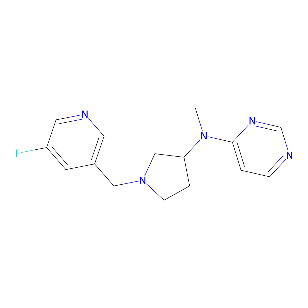 N-{1-[(5-fluoropyridin-3-yl)methyl]pyrrolidin-3-yl}-N-methylpyrimidin-4-amine molecular structure, CAS 3054555-42-6