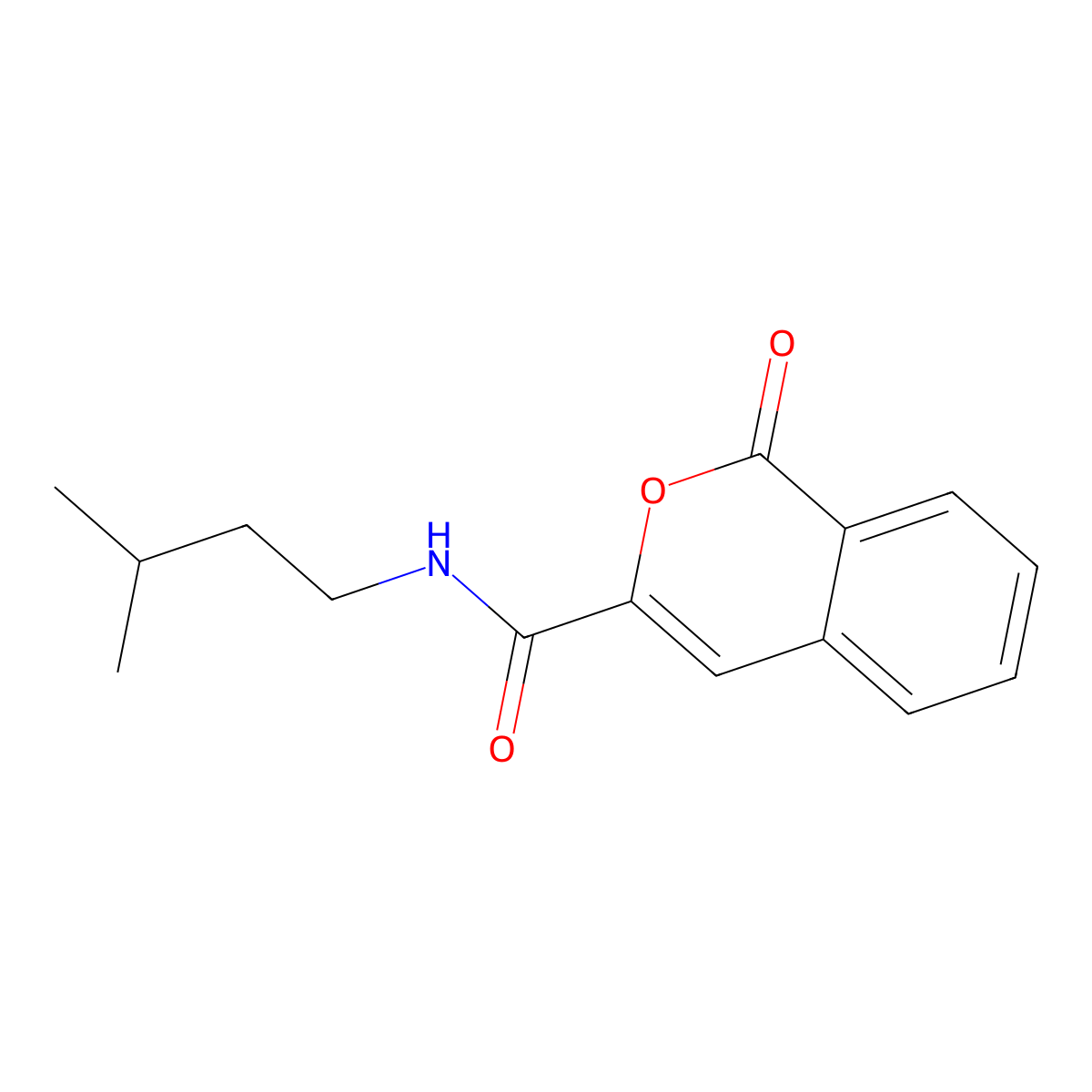 N-(3-methylbutyl)-1-oxo-1H-isochromene-3-carboxamide molecular structure, CAS 3054555-44-8