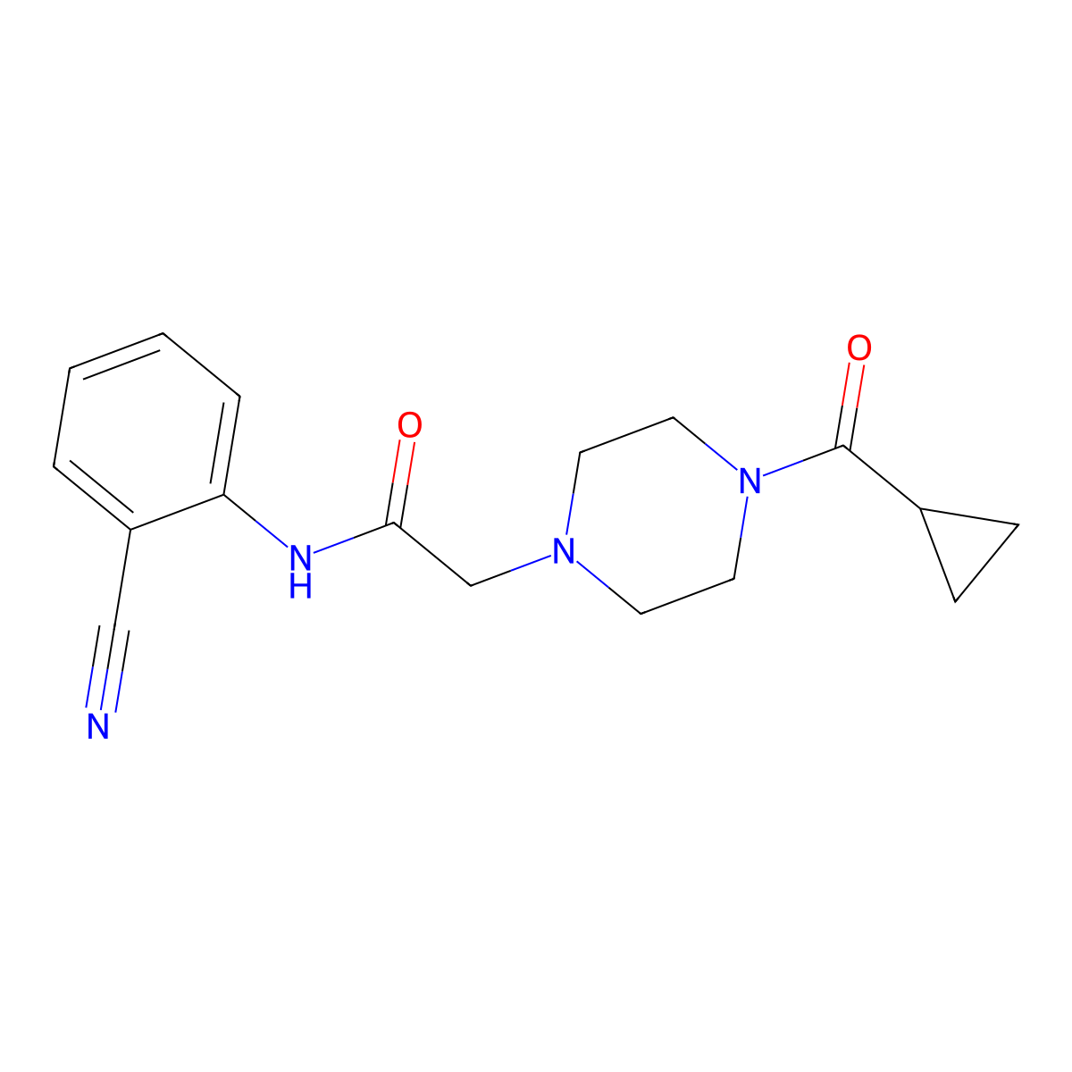 N-(2-cyanophenyl)-2-(4-cyclopropanecarbonylpiperazin-1-yl)acetamide molecular structure, CAS 3054555-49-3