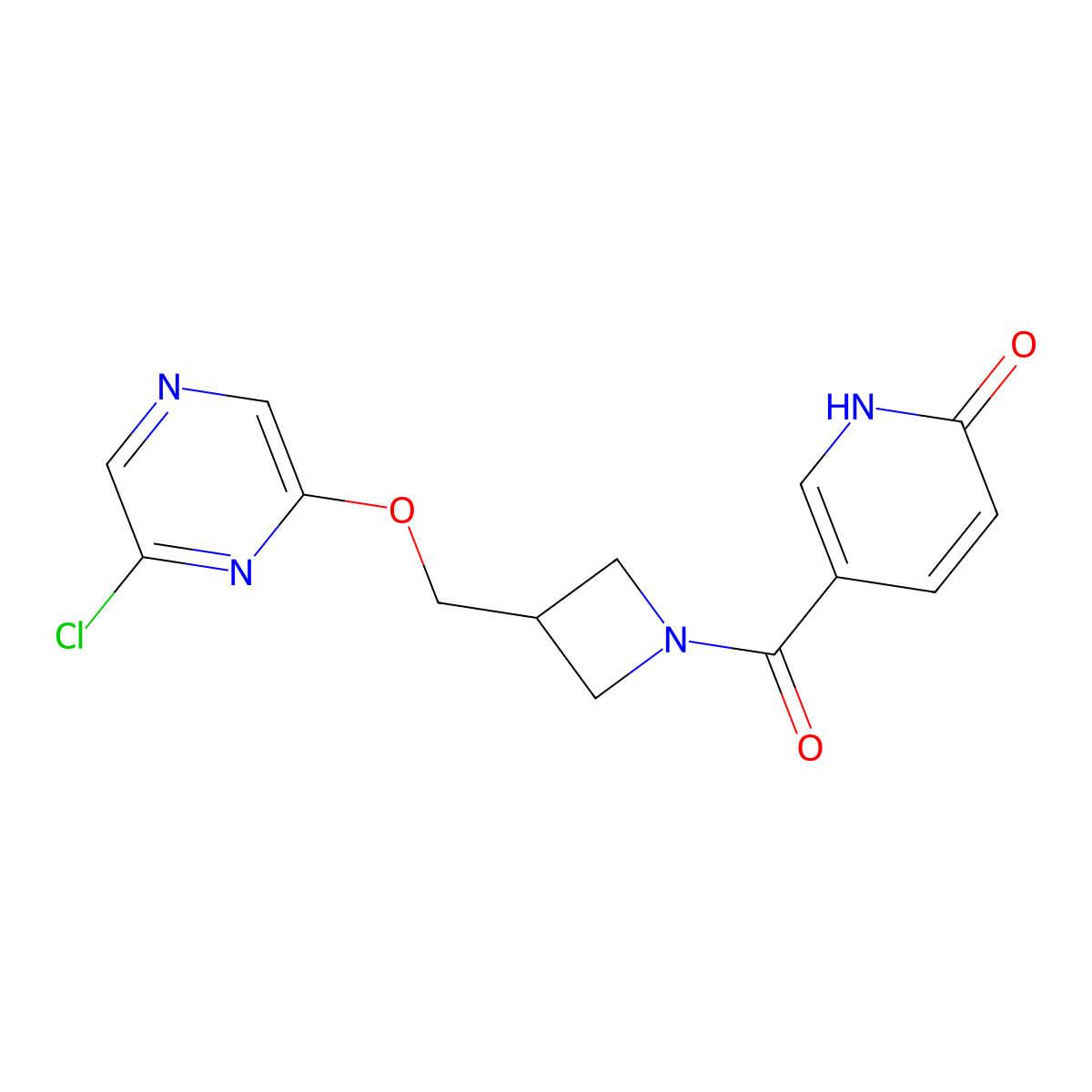 5-(3-{[(6-Chloropyrazin-2-yl)oxy]methyl}azetidine-1-carbonyl)-1,2-dihydropyridin-2-one molecular structure, CAS 3054555-52-8