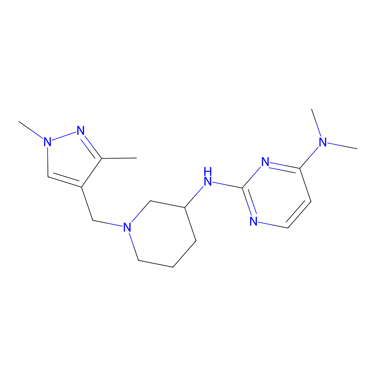 N2-{1-[(1,3-dimethyl-1H-pyrazol-4-yl)methyl]piperidin-3-yl}-N4,N4-dimethylpyrimidine-2,4-diamine molecular structure, CAS 3054555-53-9