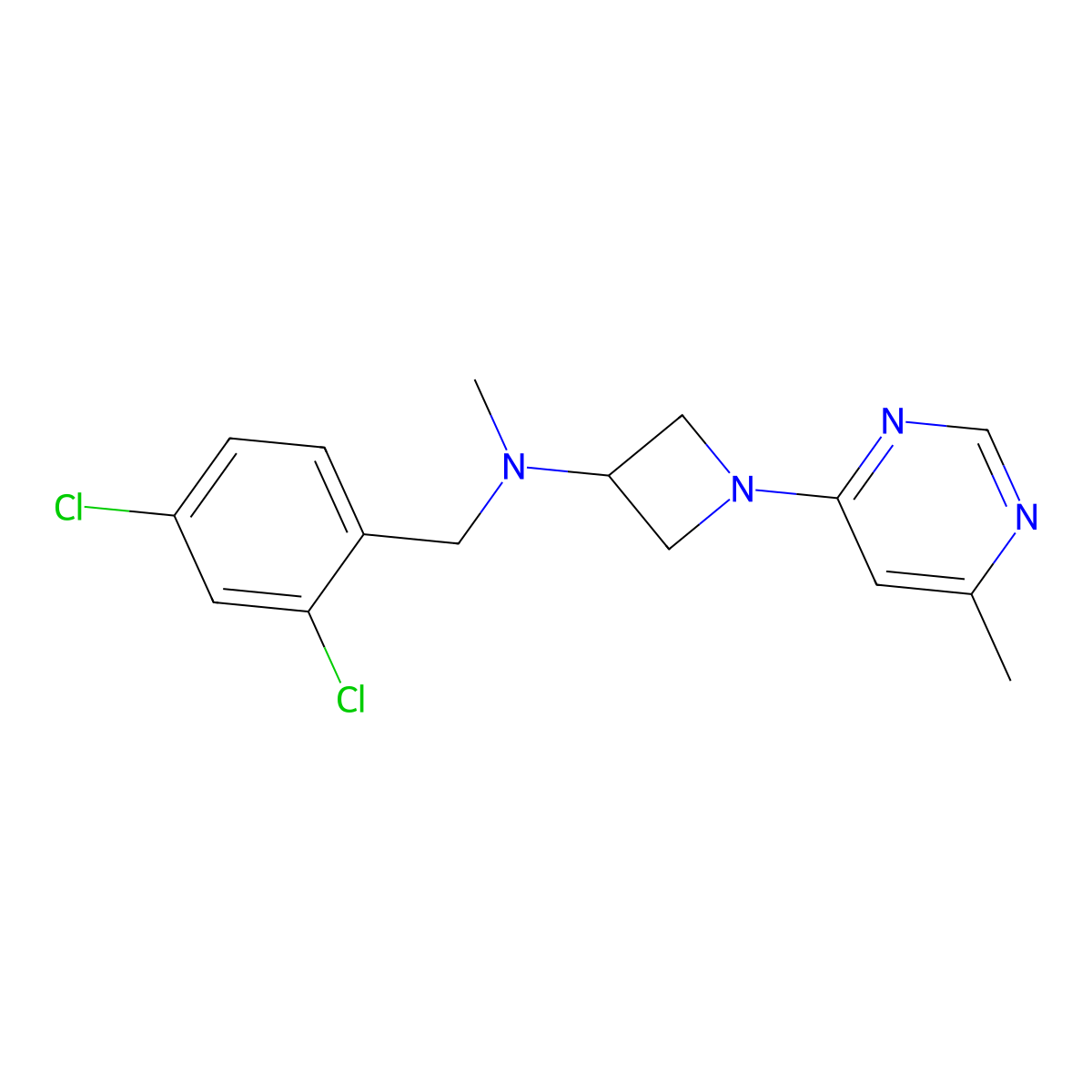 N-[(2,4-dichlorophenyl)methyl]-N-methyl-1-(6-methylpyrimidin-4-yl)azetidin-3-amine molecular structure, CAS 3054555-54-0