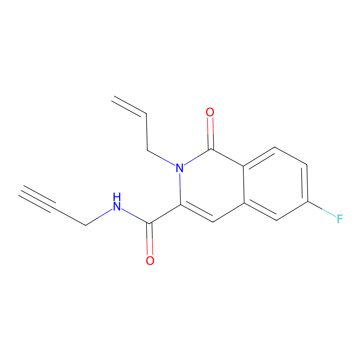 6-fluoro-1-oxo-2-(prop-2-en-1-yl)-N-(prop-2-yn-1-yl)-1,2-dihydroisoquinoline-3-carboxamide molecular structure, CAS 3054555-59-5