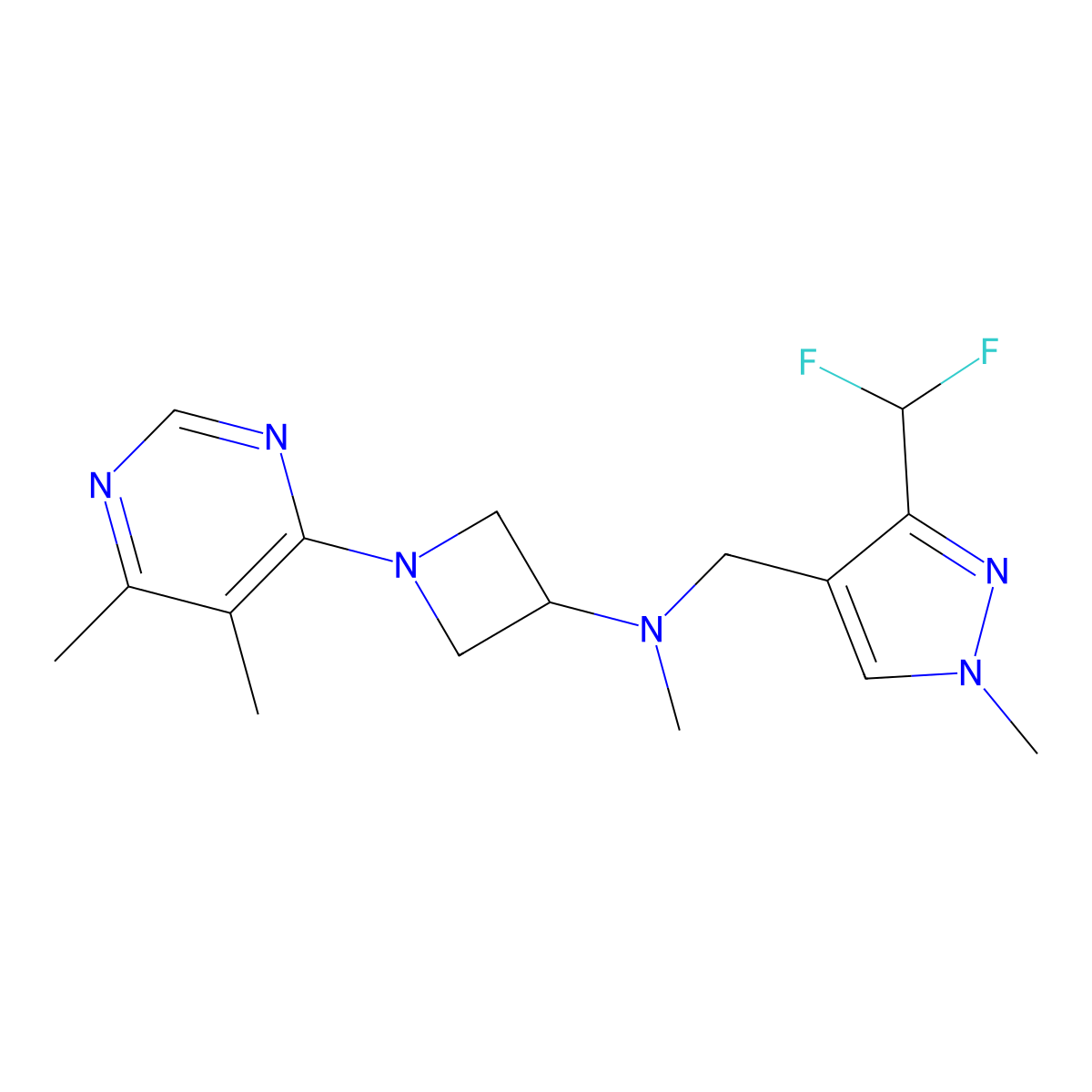 N-{[3-(difluoromethyl)-1-methyl-1H-pyrazol-4-yl]methyl}-1-(5,6-dimethylpyrimidin-4-yl)-N-methylazetidin-3-amine molecular structure, CAS 3054555-61-9