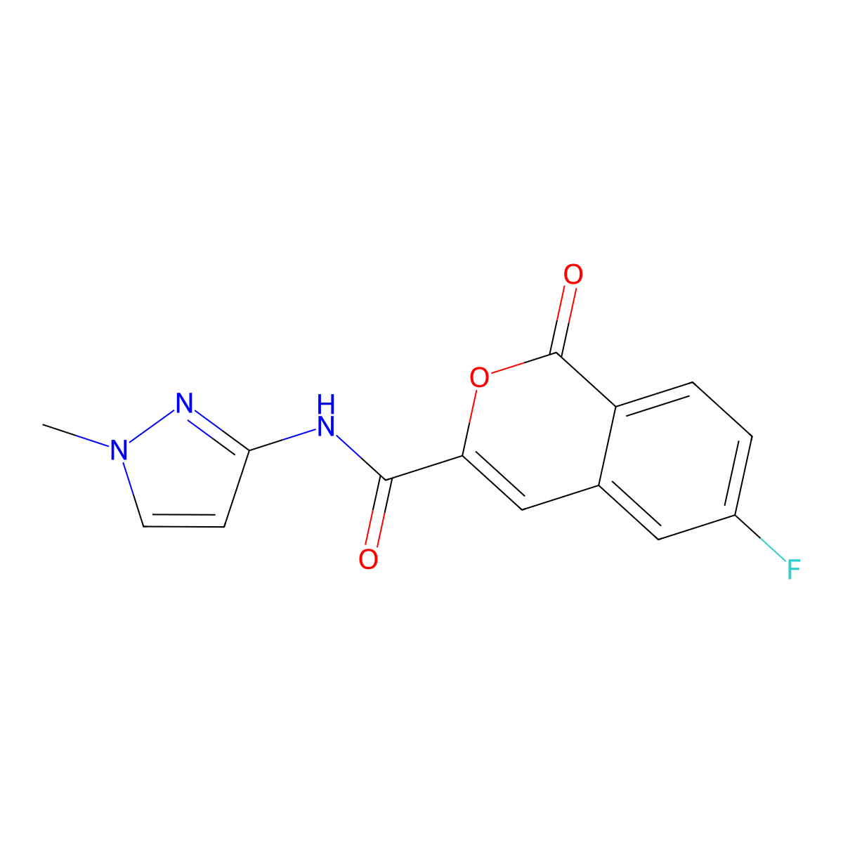 6-fluoro-N-(1-methyl-1H-pyrazol-3-yl)-1-oxo-1H-isochromene-3-carboxamide molecular structure, CAS 3054555-62-0