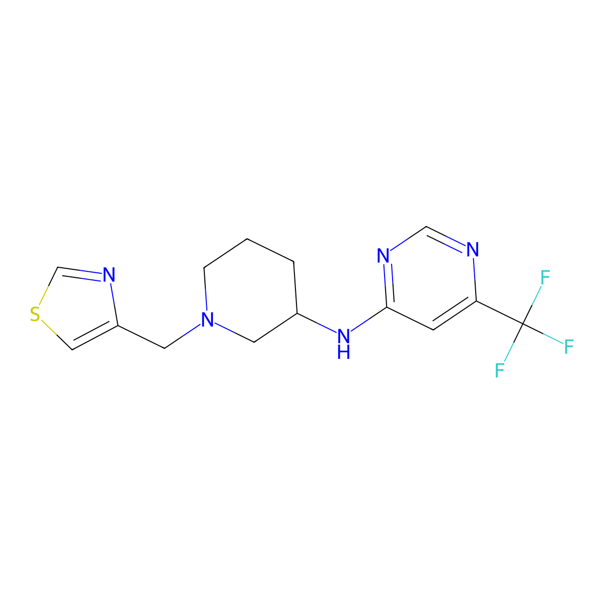 N-{1-[(1,3-thiazol-4-yl)methyl]piperidin-3-yl}-6-(trifluoromethyl)pyrimidin-4-amine molecular structure, CAS 3054555-65-3