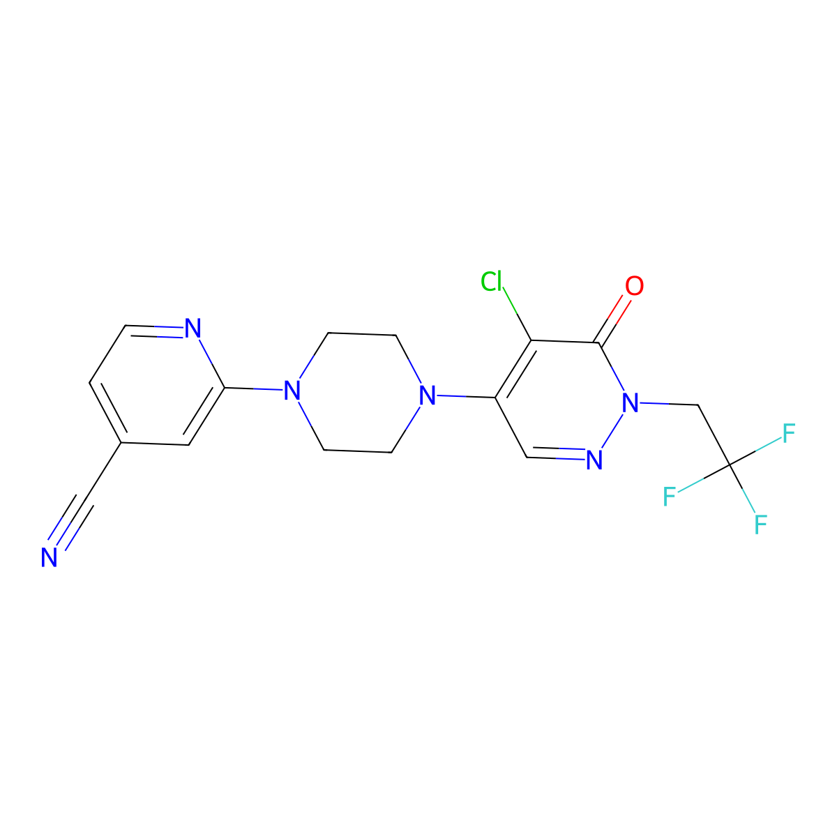 2-[4-[5-Chloro-6-oxo-1-(2,2,2-trifluoroethyl)pyridazin-4-yl]piperazin-1-yl]pyridine-4-carbonitrile molecular structure, CAS 3054555-66-4