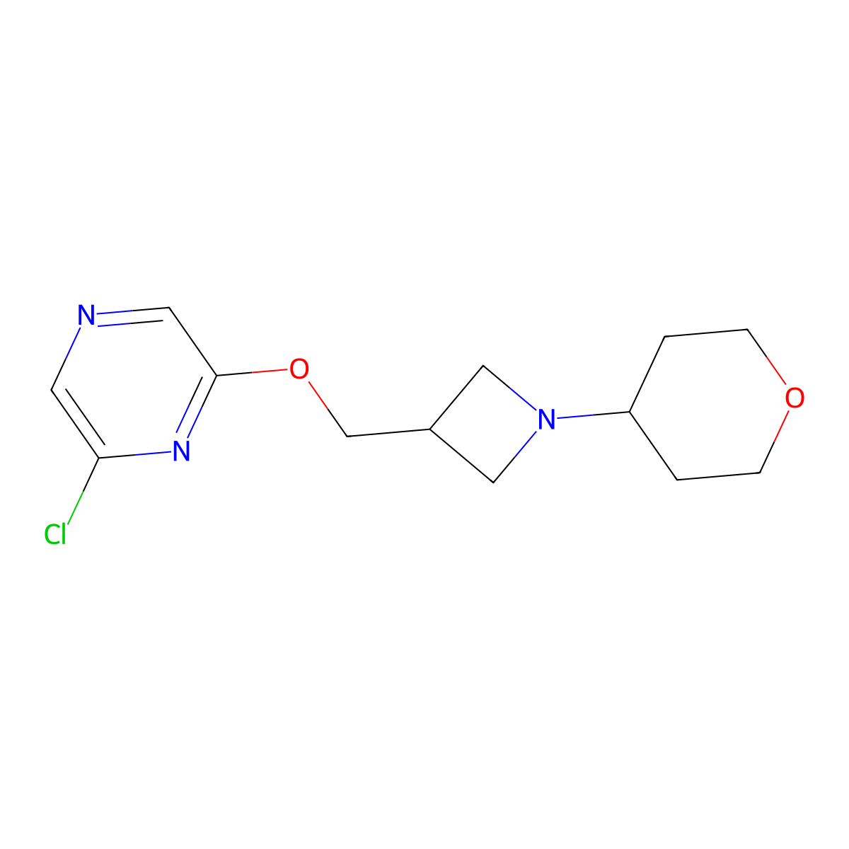2-Chloro-6-{[1-(oxan-4-yl)azetidin-3-yl]methoxy}pyrazine molecular structure, CAS 3054555-67-5