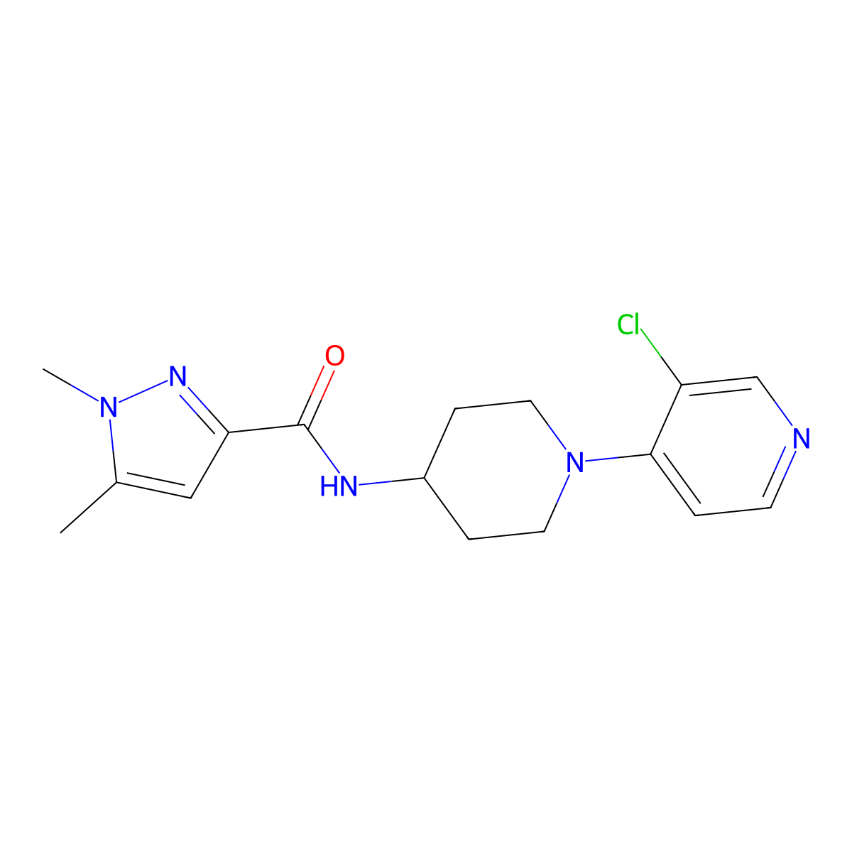 N-[1-(3-chloropyridin-4-yl)piperidin-4-yl]-1,5-dimethyl-1H-pyrazole-3-carboxamide molecular structure, CAS 3054555-72-2