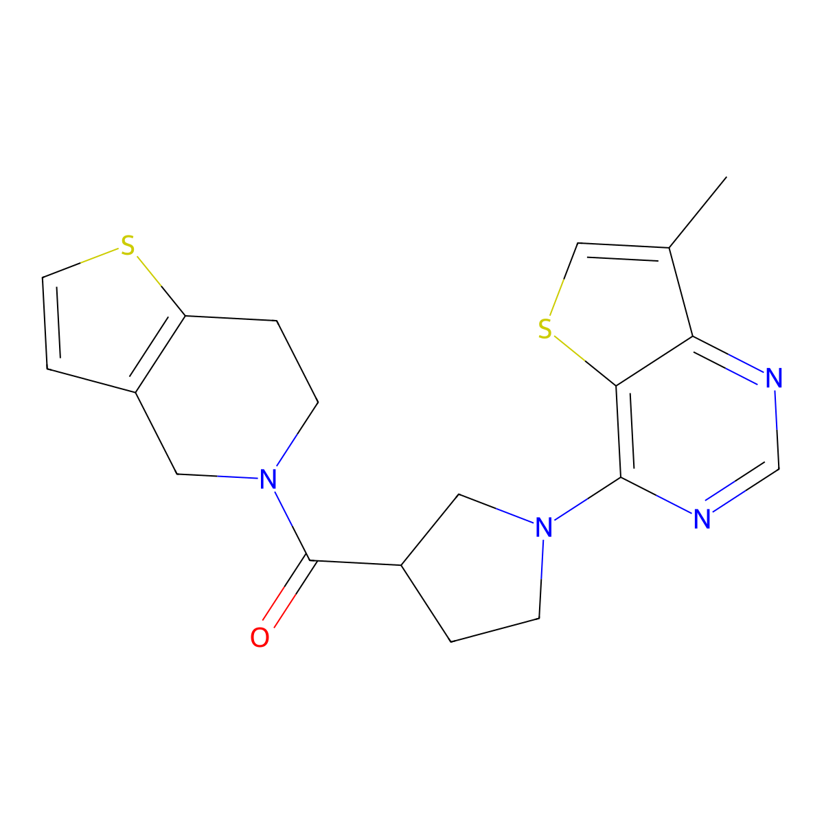 1-{7-methylthieno[3,2-d]pyrimidin-4-yl}-3-{4H,5H,6H,7H-thieno[3,2-c]pyridine-5-carbonyl}pyrrolidine molecular structure, CAS 3054555-75-5