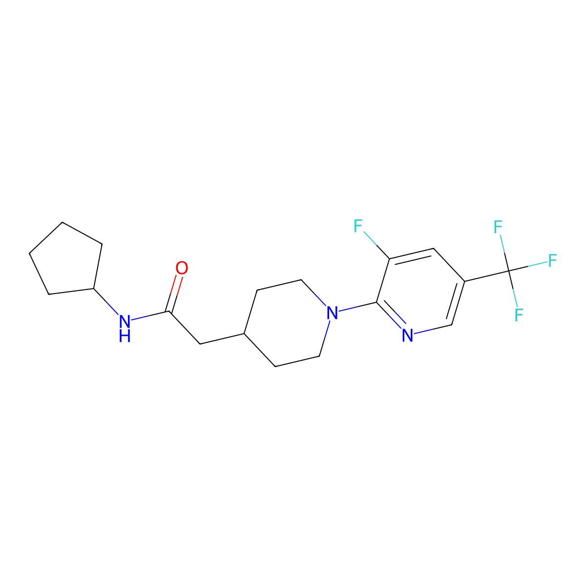 N-cyclopentyl-2-{1-[3-fluoro-5-(trifluoromethyl)pyridin-2-yl]piperidin-4-yl}acetamide molecular structure, CAS 3054555-77-7