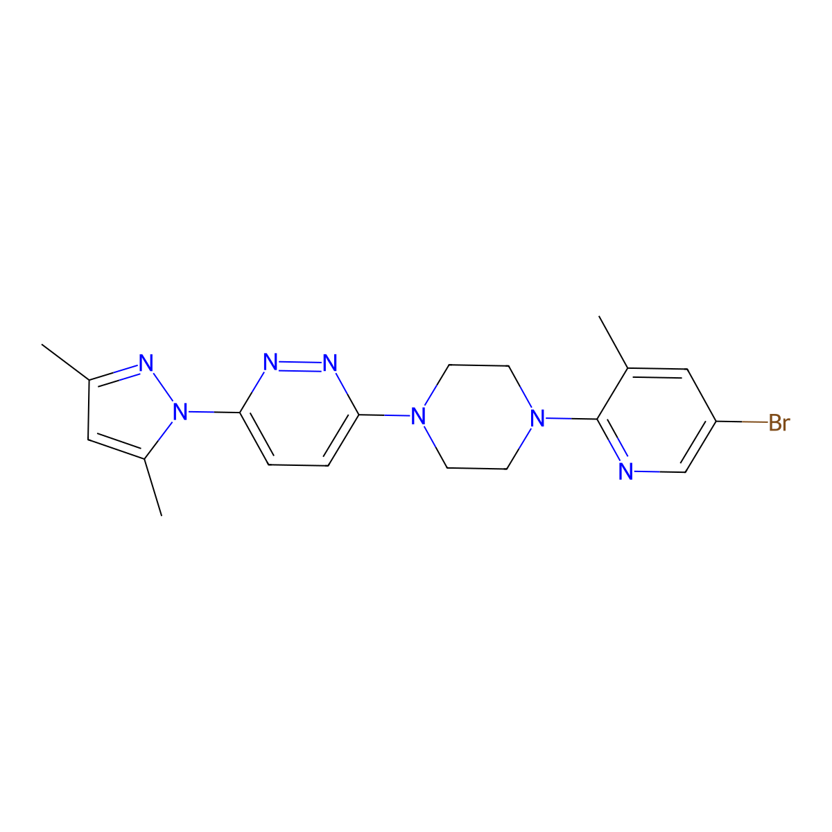 3-[4-(5-bromo-3-methylpyridin-2-yl)piperazin-1-yl]-6-(3,5-dimethyl-1H-pyrazol-1-yl)pyridazine molecular structure, CAS 3054555-81-3