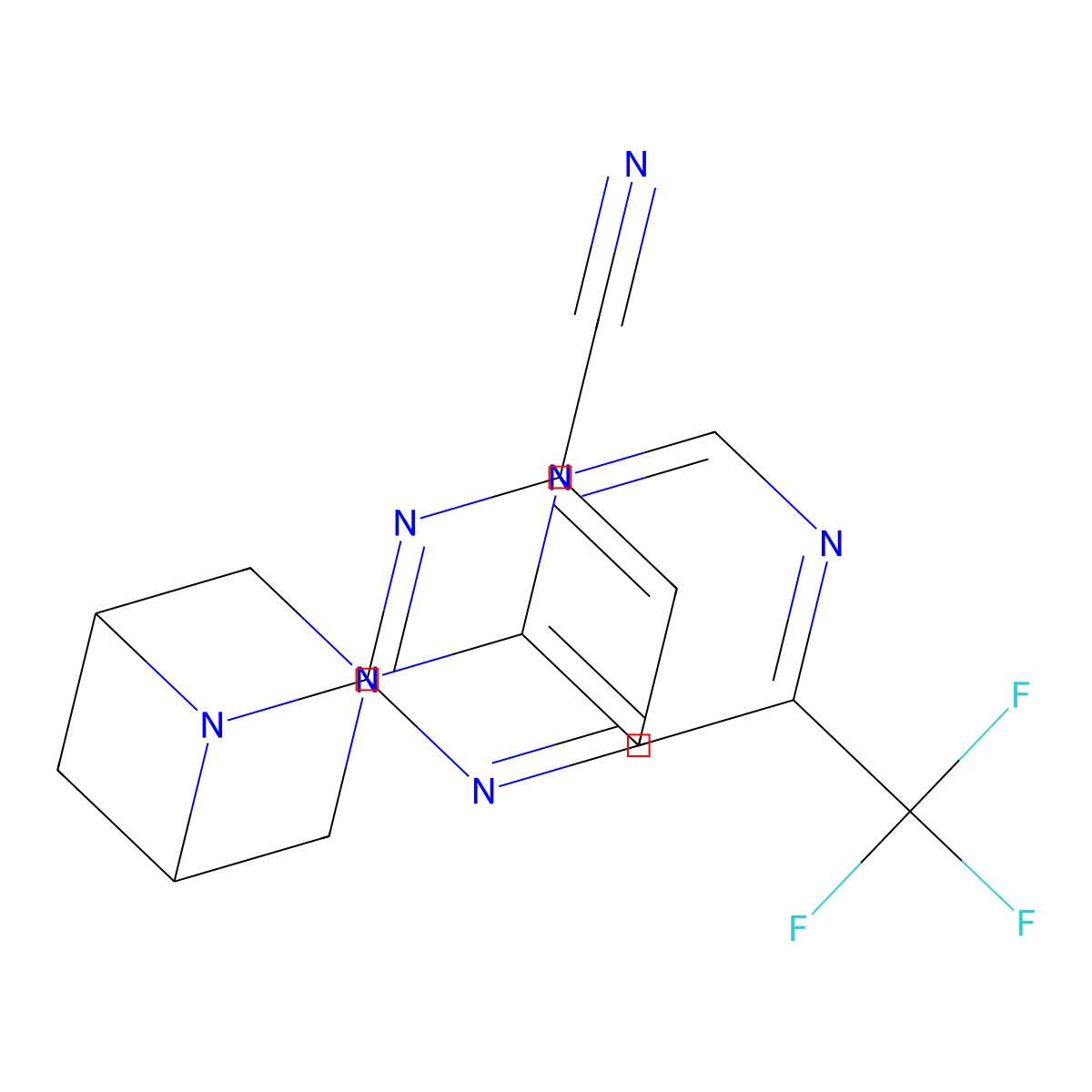 2-{3-[6-(Trifluoromethyl)pyrimidin-4-yl]-3,6-diazabicyclo[3.1.1]heptan-6-yl}pyrimidine-4-carbonitrile molecular structure, CAS 3054555-83-5