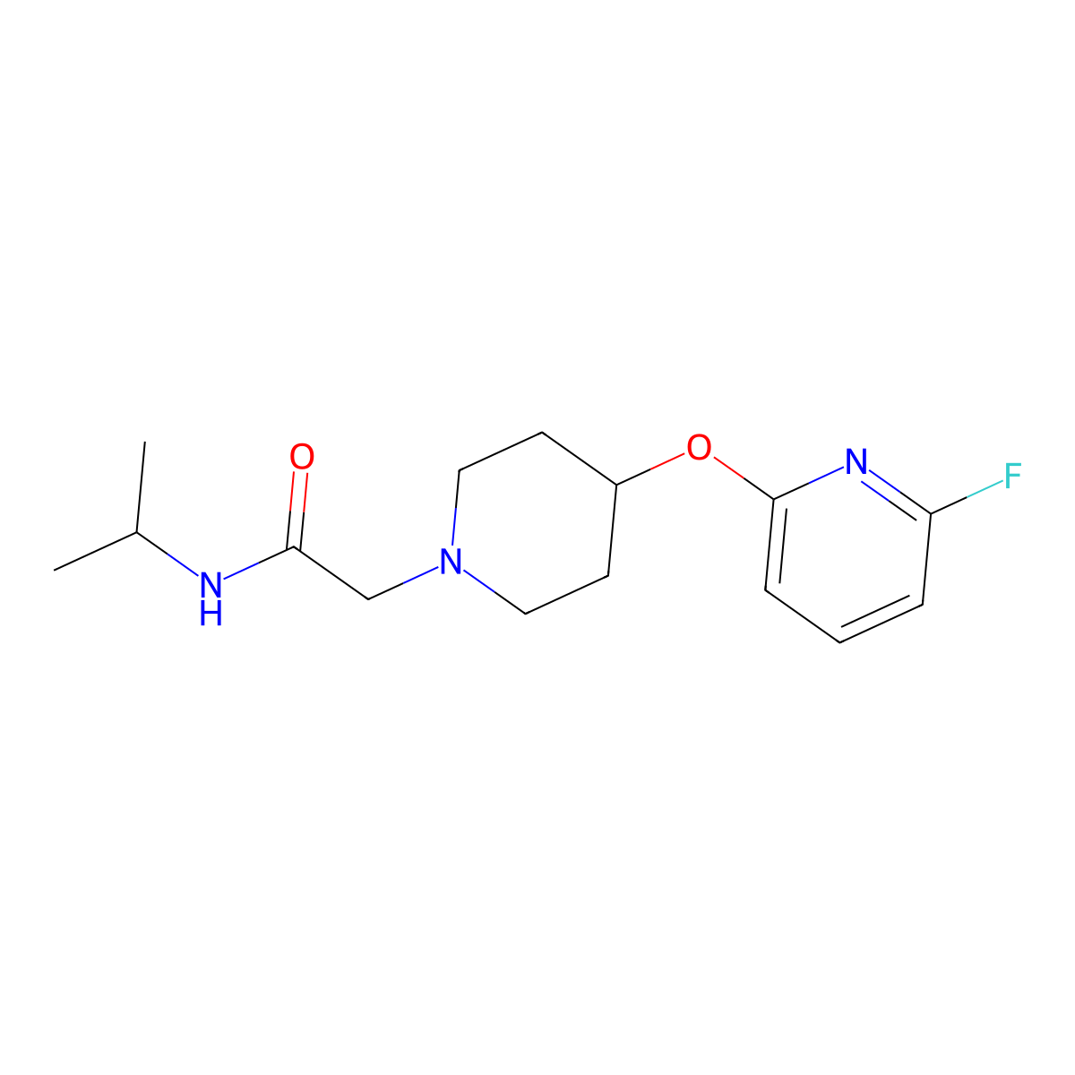 2-{4-[(6-fluoropyridin-2-yl)oxy]piperidin-1-yl}-N-(propan-2-yl)acetamide molecular structure, CAS 3054555-84-6