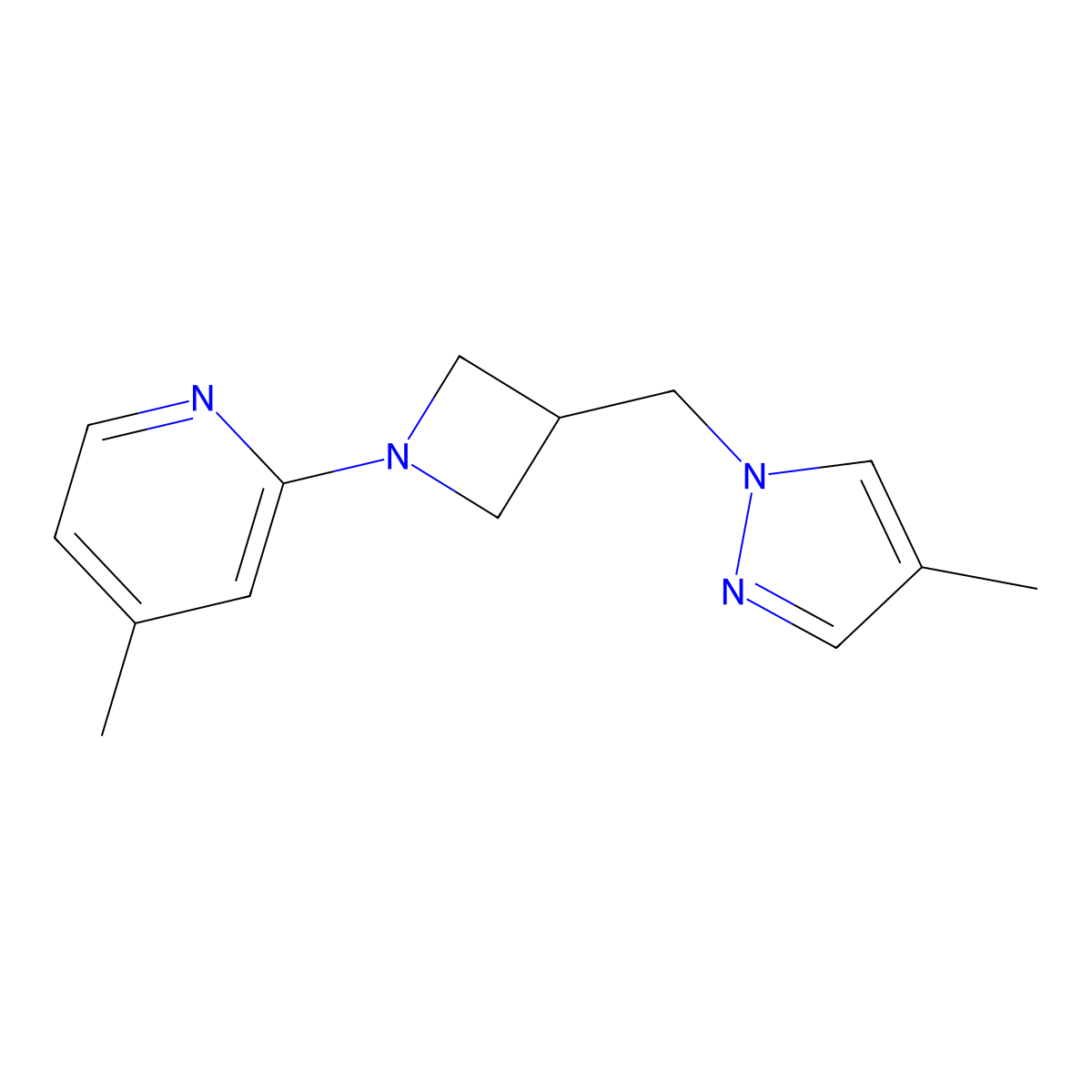 4-methyl-2-{3-[(4-methyl-1H-pyrazol-1-yl)methyl]azetidin-1-yl}pyridine molecular structure, CAS 3054555-86-8