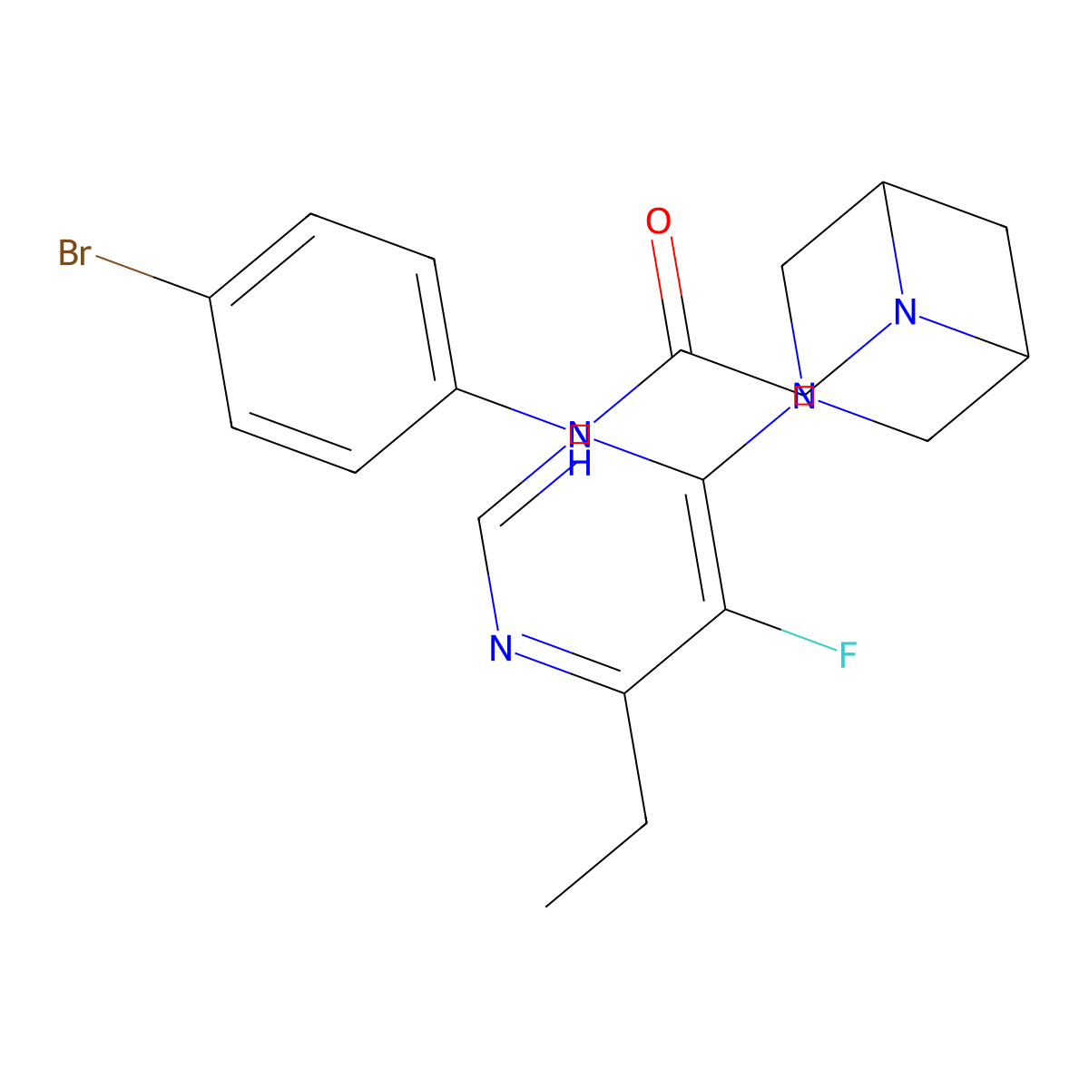 N-(4-bromophenyl)-2-[3-(6-ethyl-5-fluoropyrimidin-4-yl)-3,6-diazabicyclo[3.1.1]heptan-6-yl]acetamide molecular structure, CAS 3054555-87-9