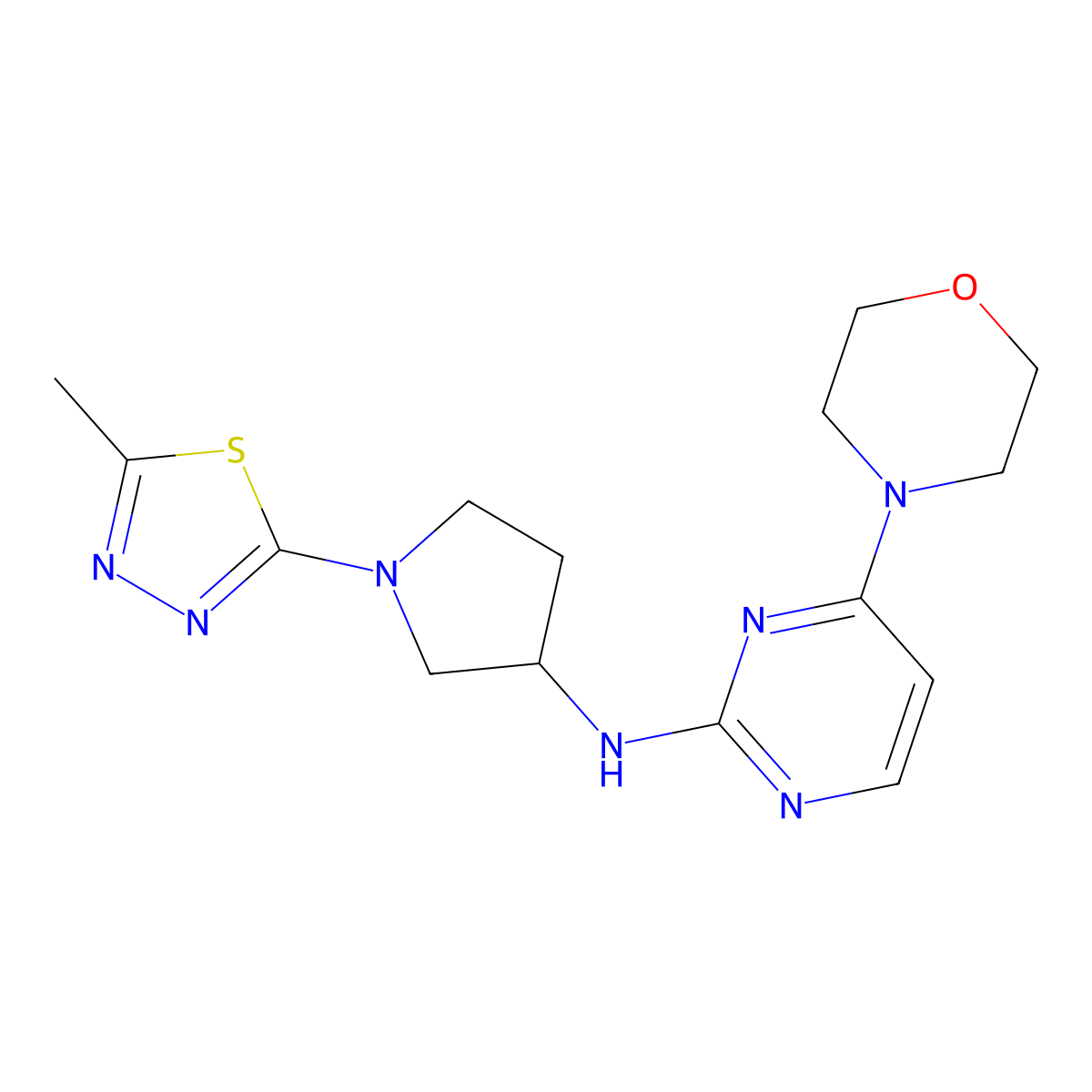 N-[1-(5-methyl-1,3,4-thiadiazol-2-yl)pyrrolidin-3-yl]-4-(morpholin-4-yl)pyrimidin-2-amine molecular structure, CAS 3054555-89-1