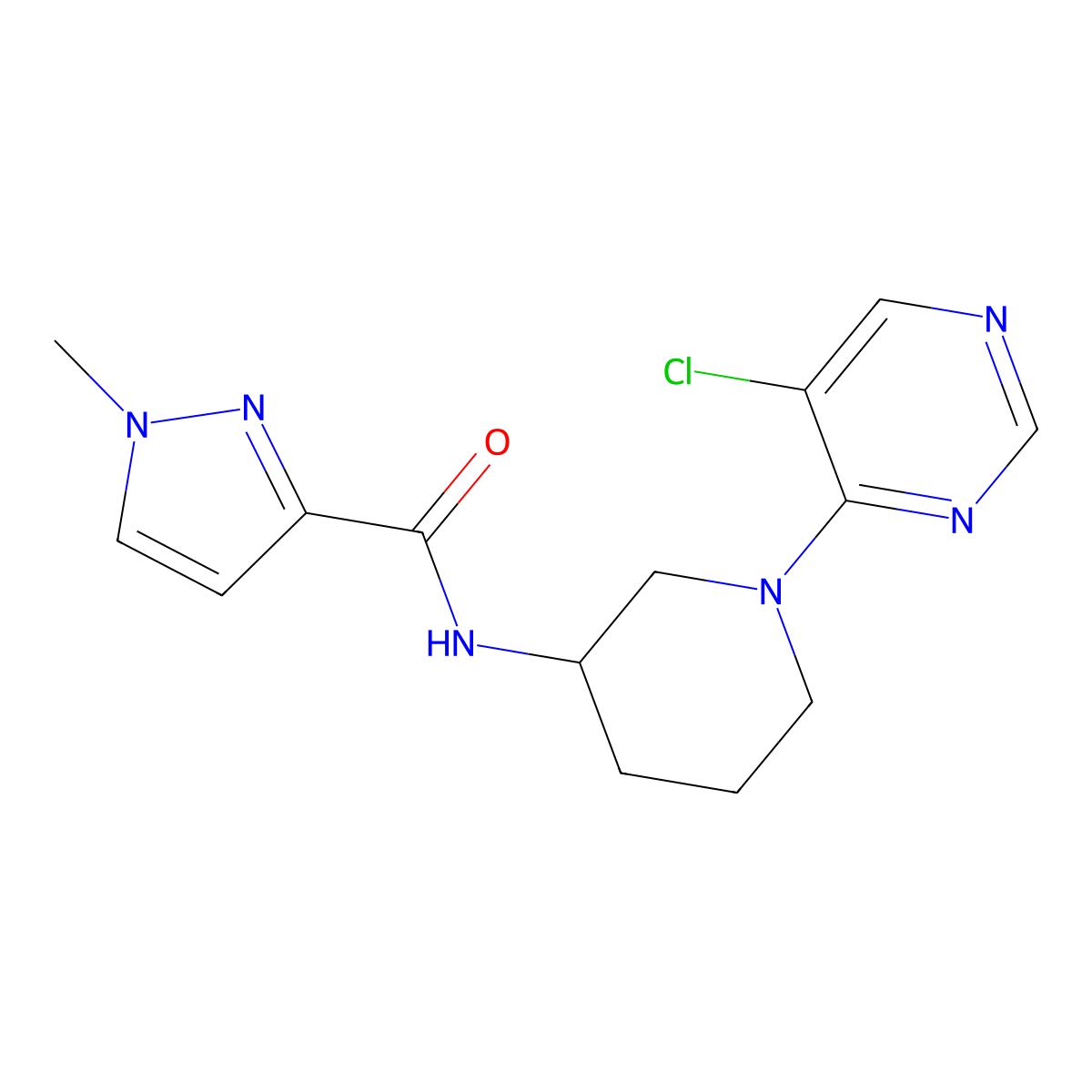 N-[1-(5-chloropyrimidin-4-yl)piperidin-3-yl]-1-methyl-1H-pyrazole-3-carboxamide molecular structure, CAS 3054555-93-7