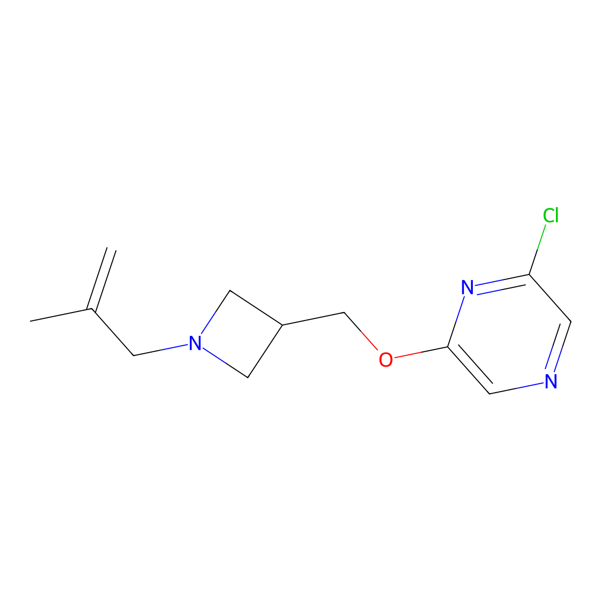 2-Chloro-6-{[1-(2-methylprop-2-en-1-yl)azetidin-3-yl]methoxy}pyrazine molecular structure, CAS 3054555-94-8