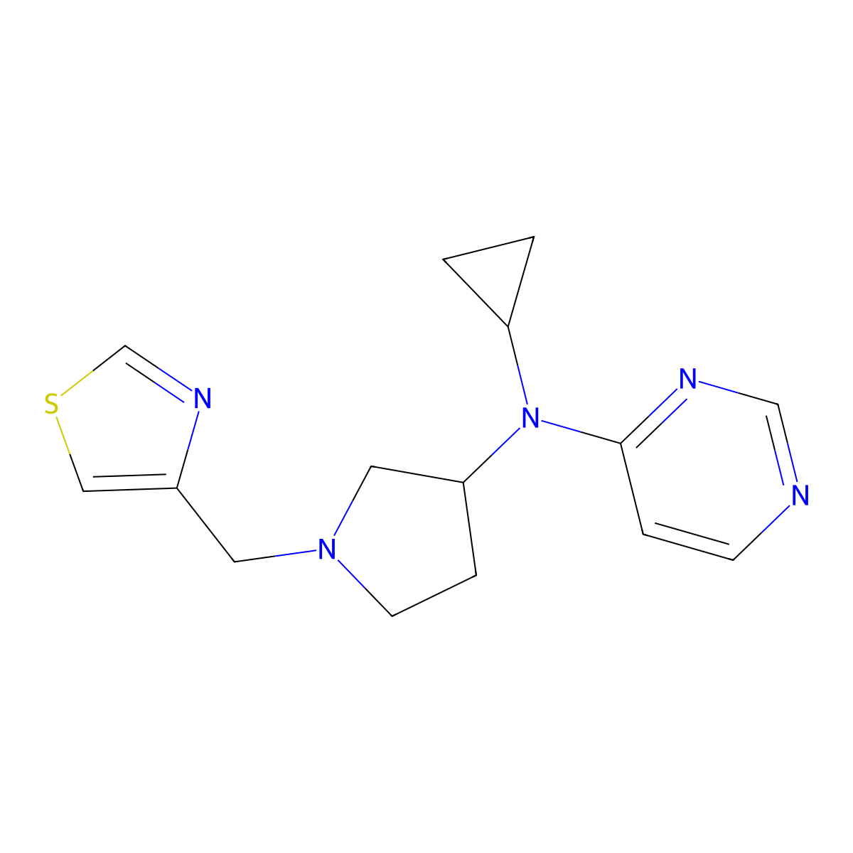 N-cyclopropyl-N-{1-[(1,3-thiazol-4-yl)methyl]pyrrolidin-3-yl}pyrimidin-4-amine molecular structure, CAS 3054555-97-1