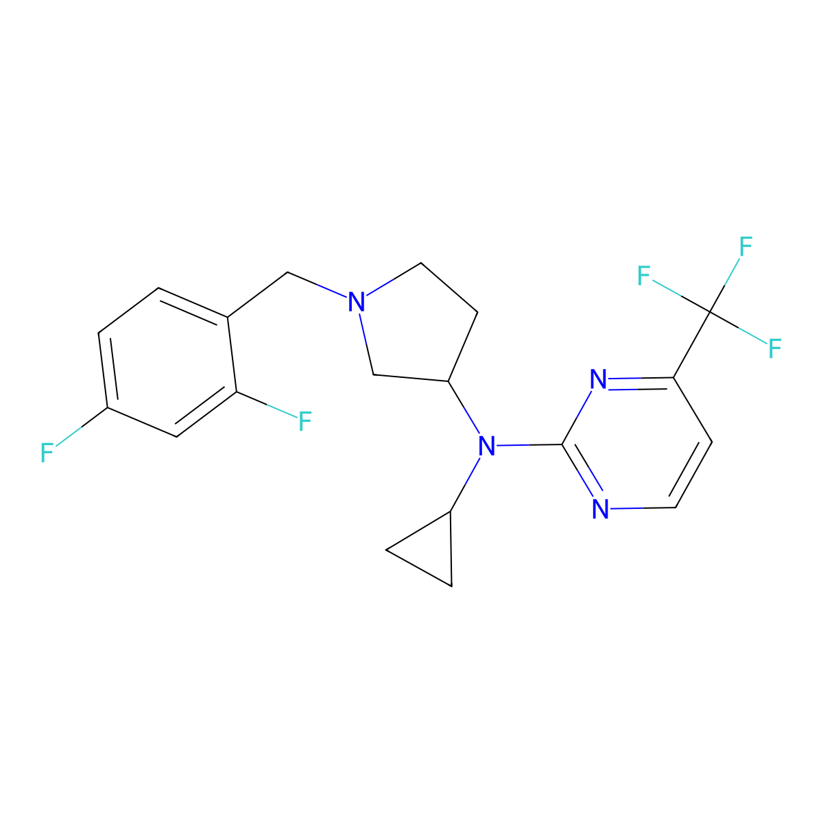 N-cyclopropyl-N-{1-[(2,4-difluorophenyl)methyl]pyrrolidin-3-yl}-4-(trifluoromethyl)pyrimidin-2-amine molecular structure, CAS 3054555-98-2