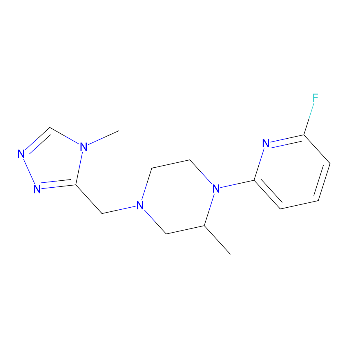 1-(6-fluoropyridin-2-yl)-2-methyl-4-[(4-methyl-4H-1,2,4-triazol-3-yl)methyl]piperazine molecular structure, CAS 3054556-00-9