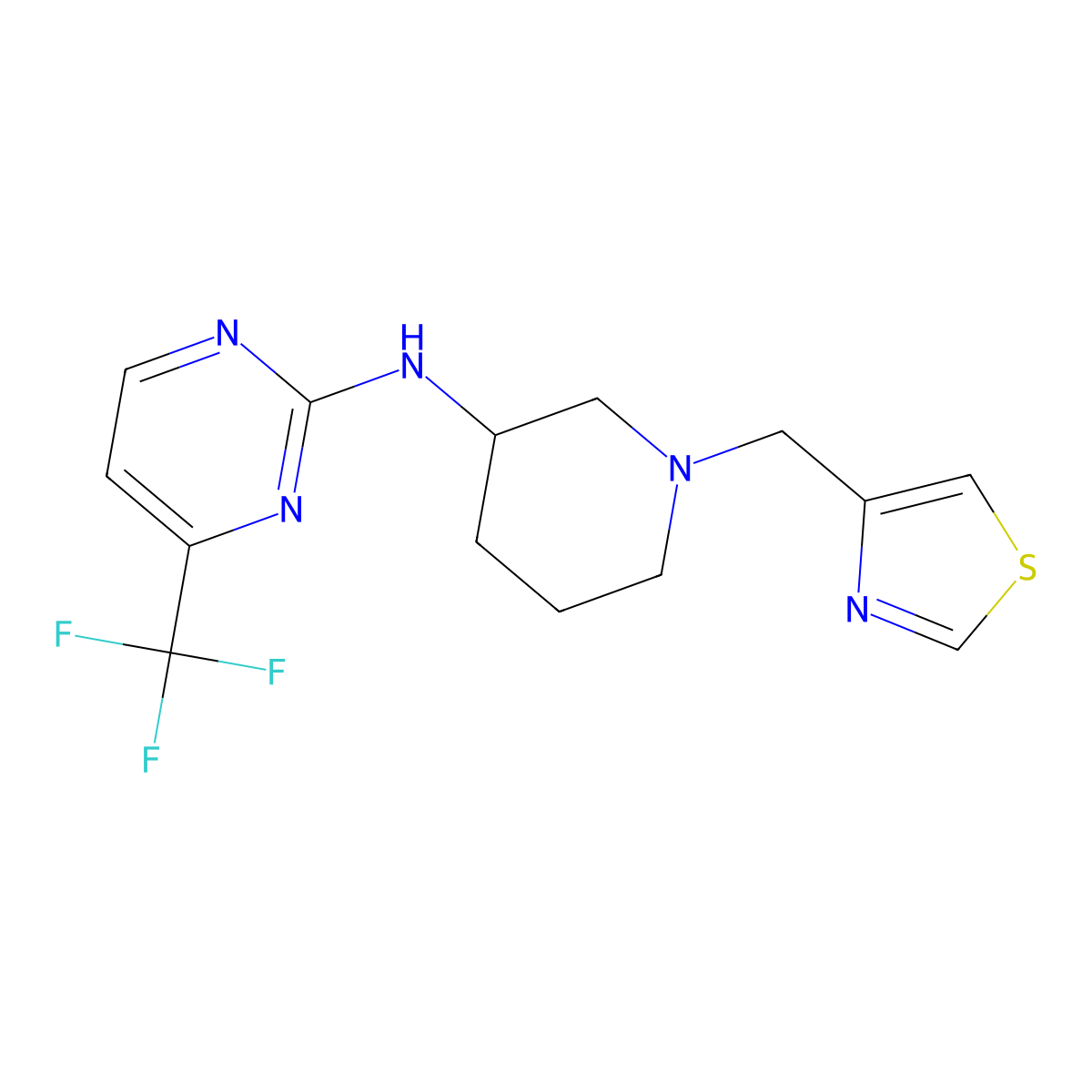 N-{1-[(1,3-thiazol-4-yl)methyl]piperidin-3-yl}-4-(trifluoromethyl)pyrimidin-2-amine molecular structure, CAS 3054556-01-0