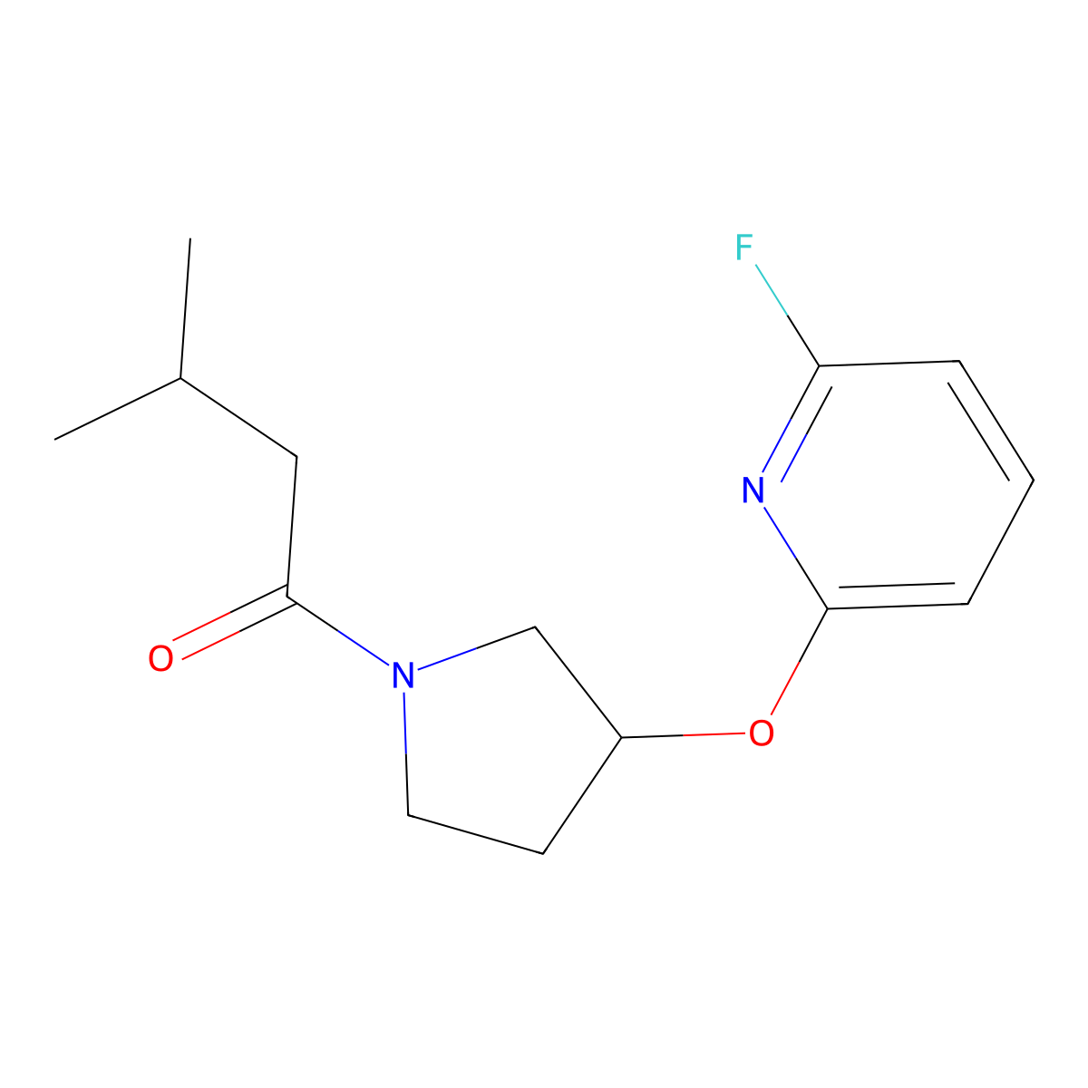 1-{3-[(6-Fluoropyridin-2-yl)oxy]pyrrolidin-1-yl}-3-methylbutan-1-one molecular structure, CAS 3054556-02-1