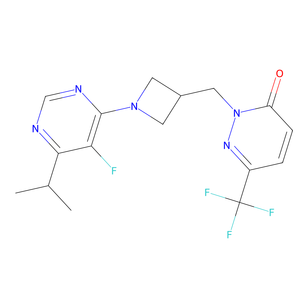 2-({1-[5-Fluoro-6-(propan-2-yl)pyrimidin-4-yl]azetidin-3-yl}methyl)-6-(trifluoromethyl)-2,3-dihydropyridazin-3-one molecular structure, CAS 3054556-05-4