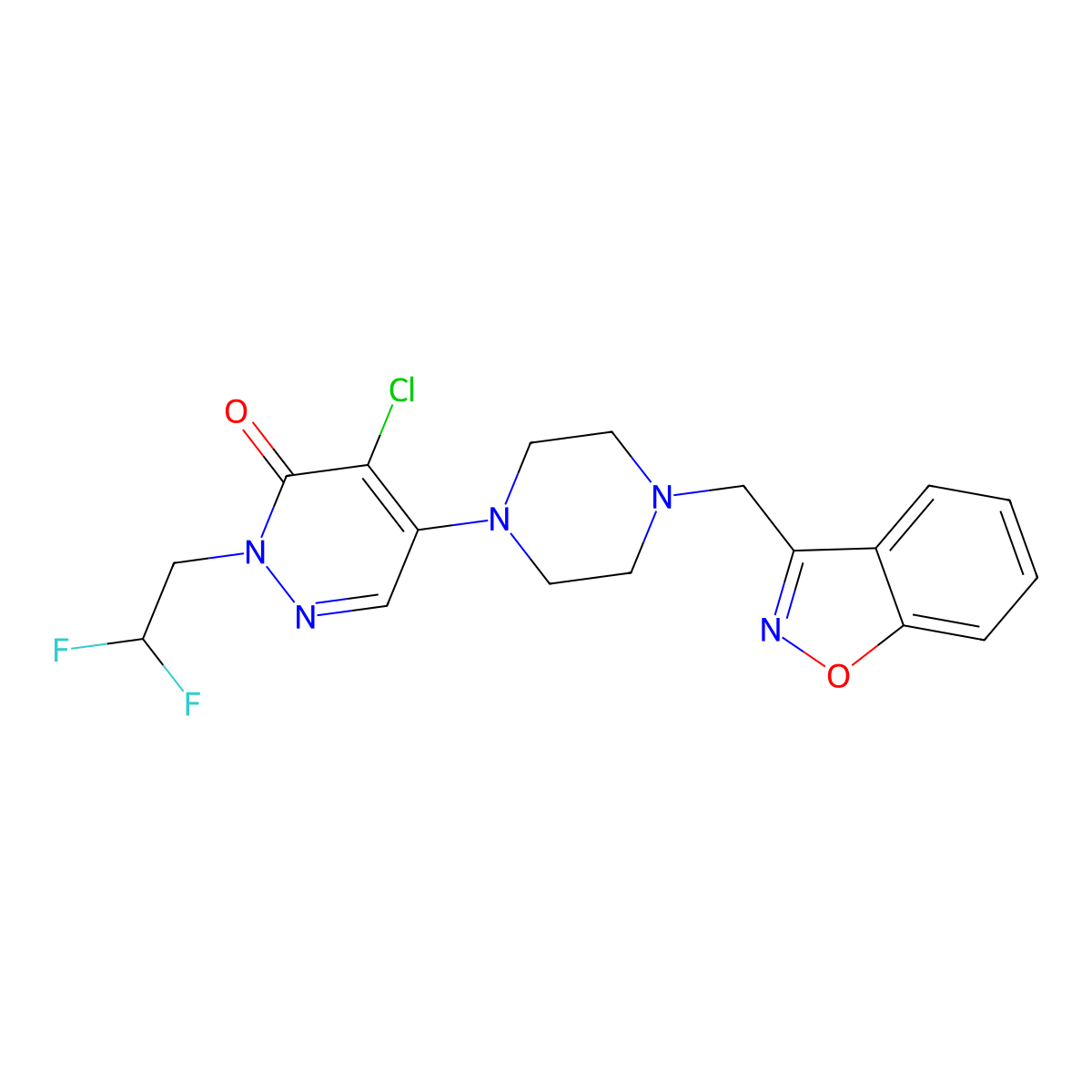 5-{4-[(1,2-Benzoxazol-3-yl)methyl]piperazin-1-yl}-4-chloro-2-(2,2-difluoroethyl)-2,3-dihydropyridazin-3-one molecular structure, CAS 3054556-08-7
