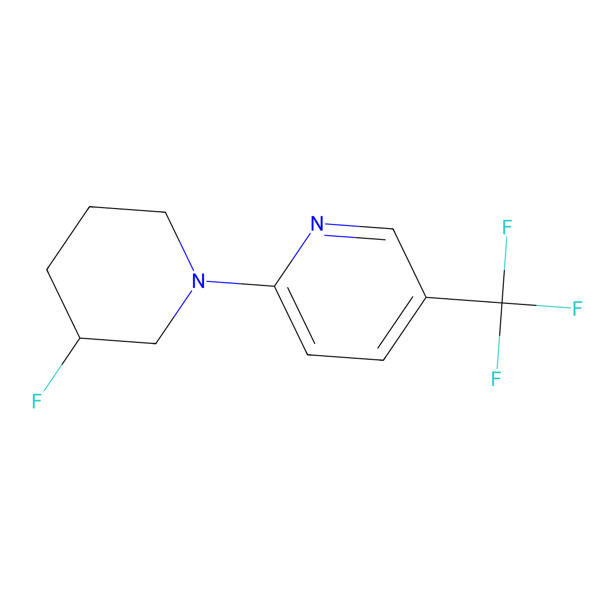 2-(3-Fluoropiperidin-1-yl)-5-(trifluoromethyl)pyridine molecular structure, CAS 3054556-11-2