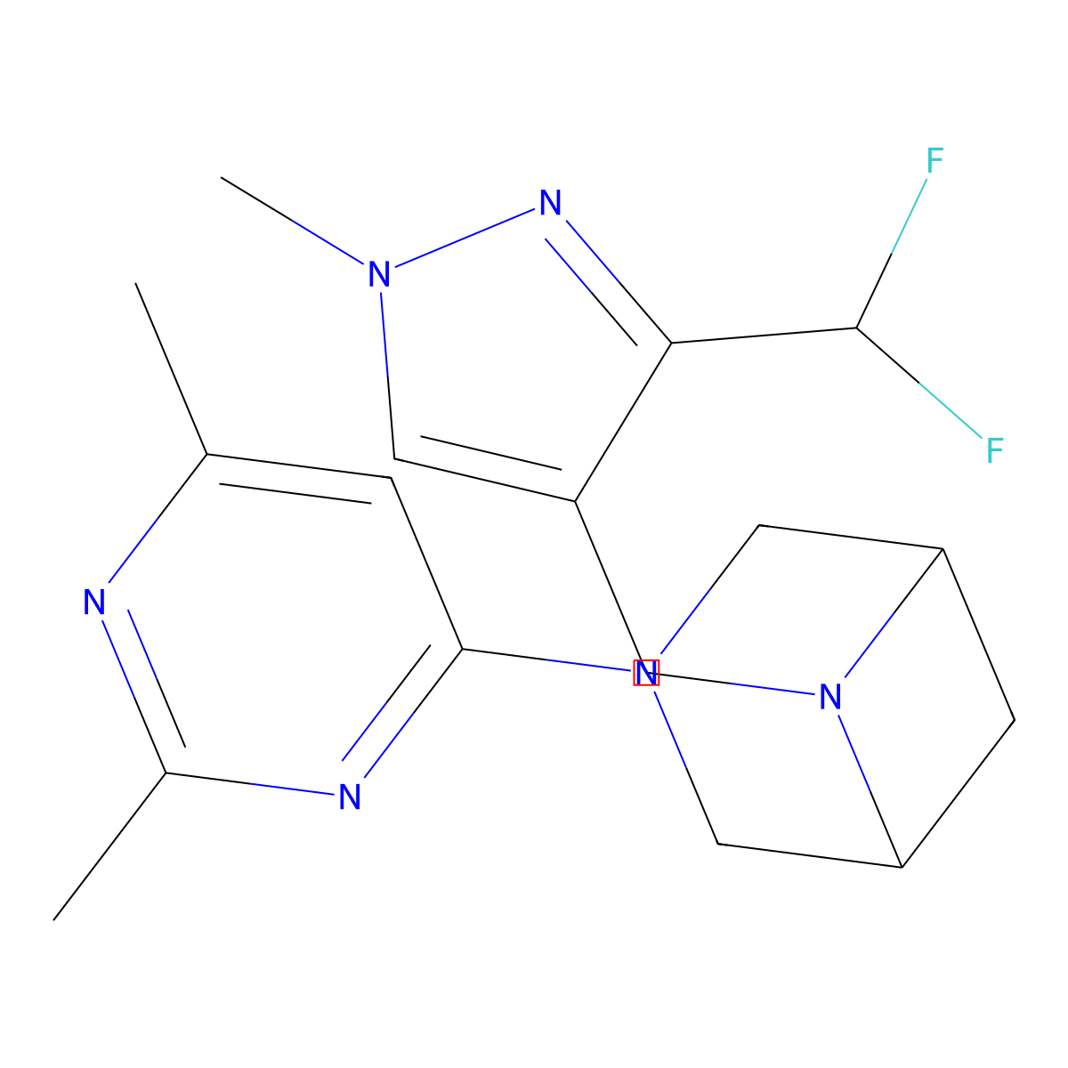 6-{[3-(difluoromethyl)-1-methyl-1H-pyrazol-4-yl]methyl}-3-(2,6-dimethylpyrimidin-4-yl)-3,6-diazabicyclo[3.1.1]heptane molecular structure, CAS 3054556-16-7
