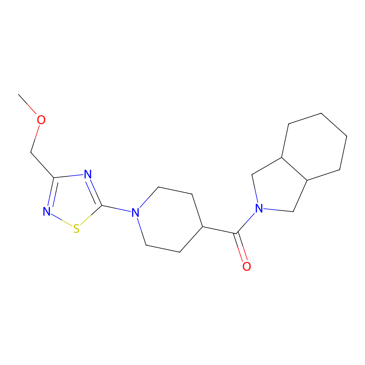 2-{1-[3-(methoxymethyl)-1,2,4-thiadiazol-5-yl]piperidine-4-carbonyl}-octahydro-1H-isoindole molecular structure, CAS 3054556-23-6